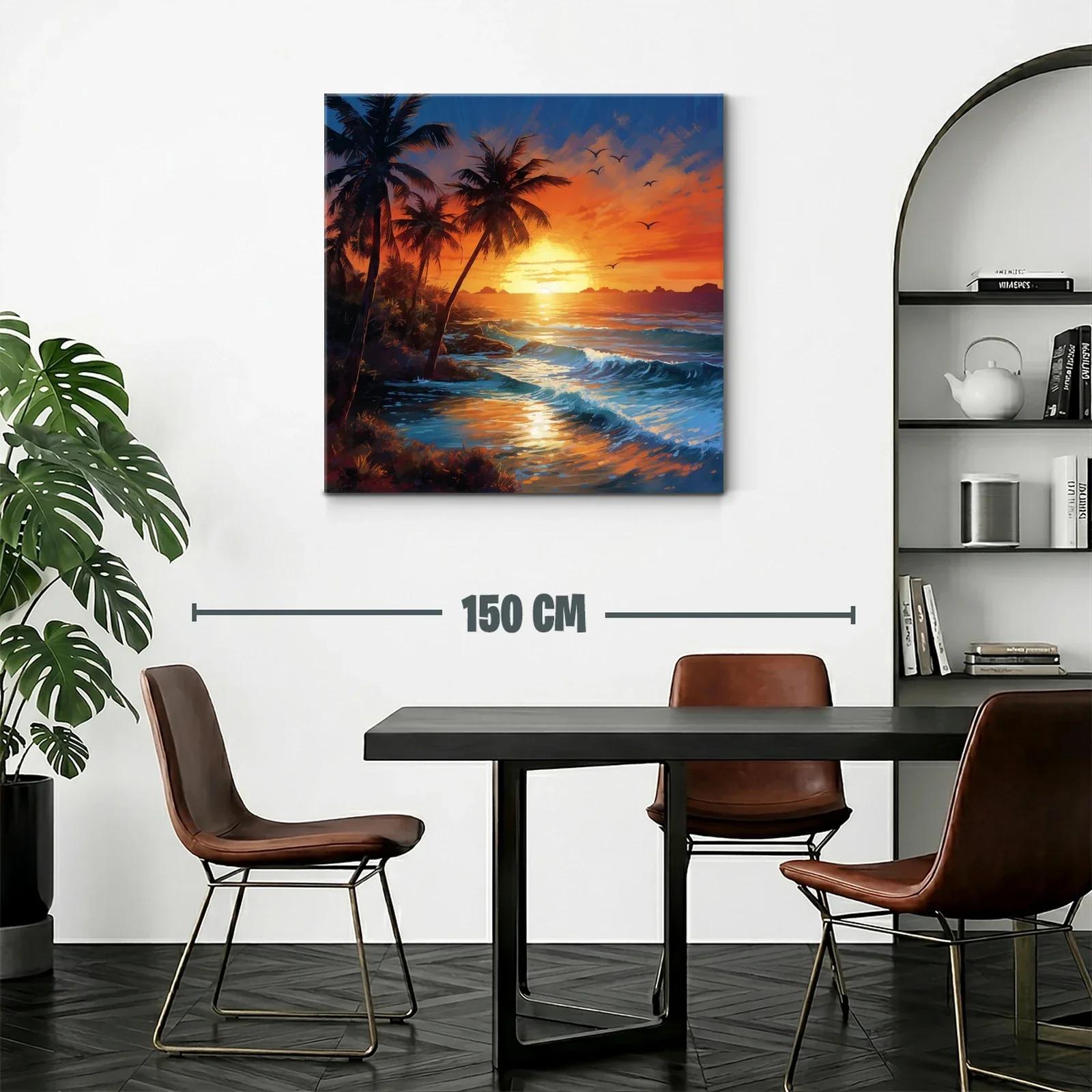 Atardecer en la playa con palmeras y olas en calma — miniatura 2