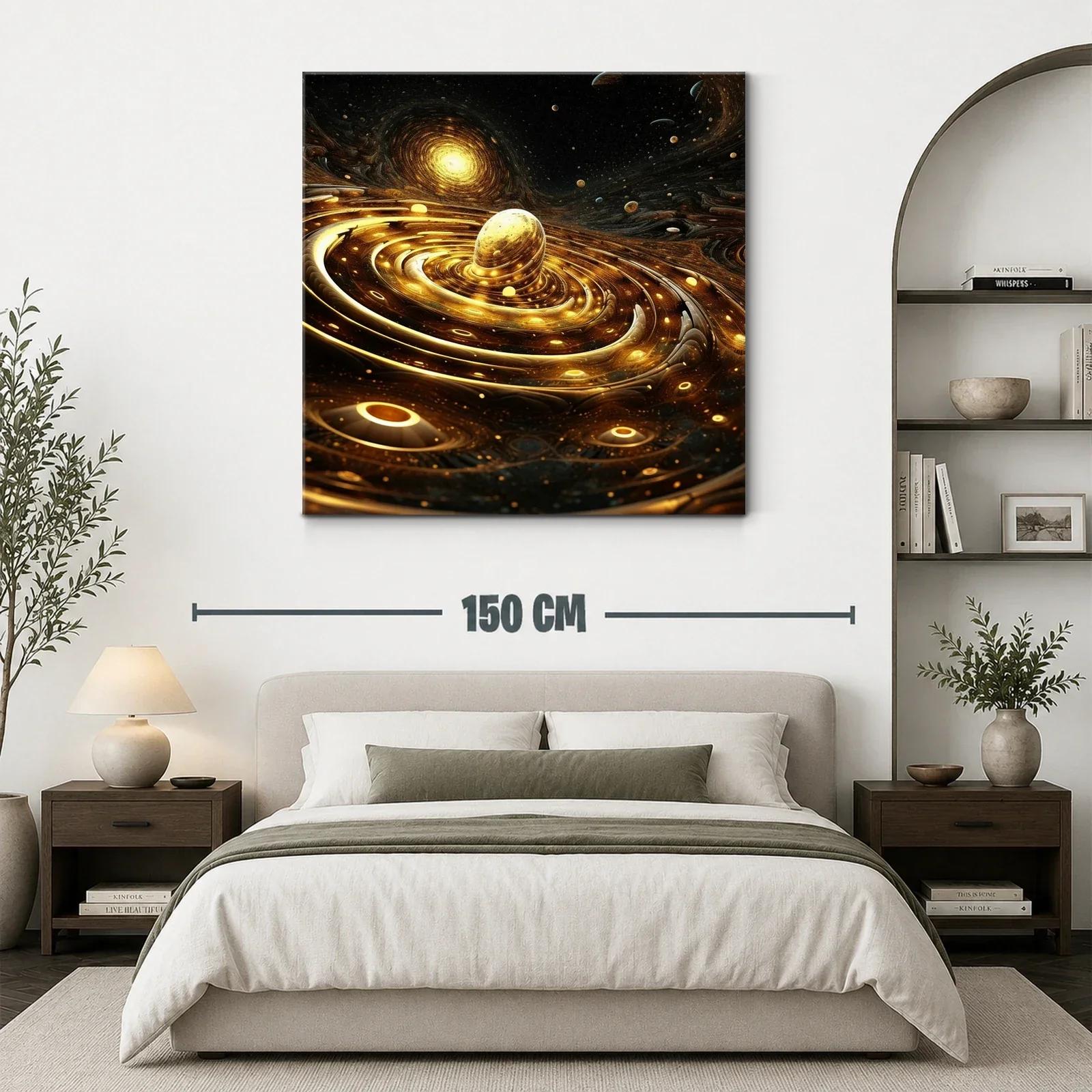 Cuadro abstracto con espirales doradas y estrellas — miniatura 3