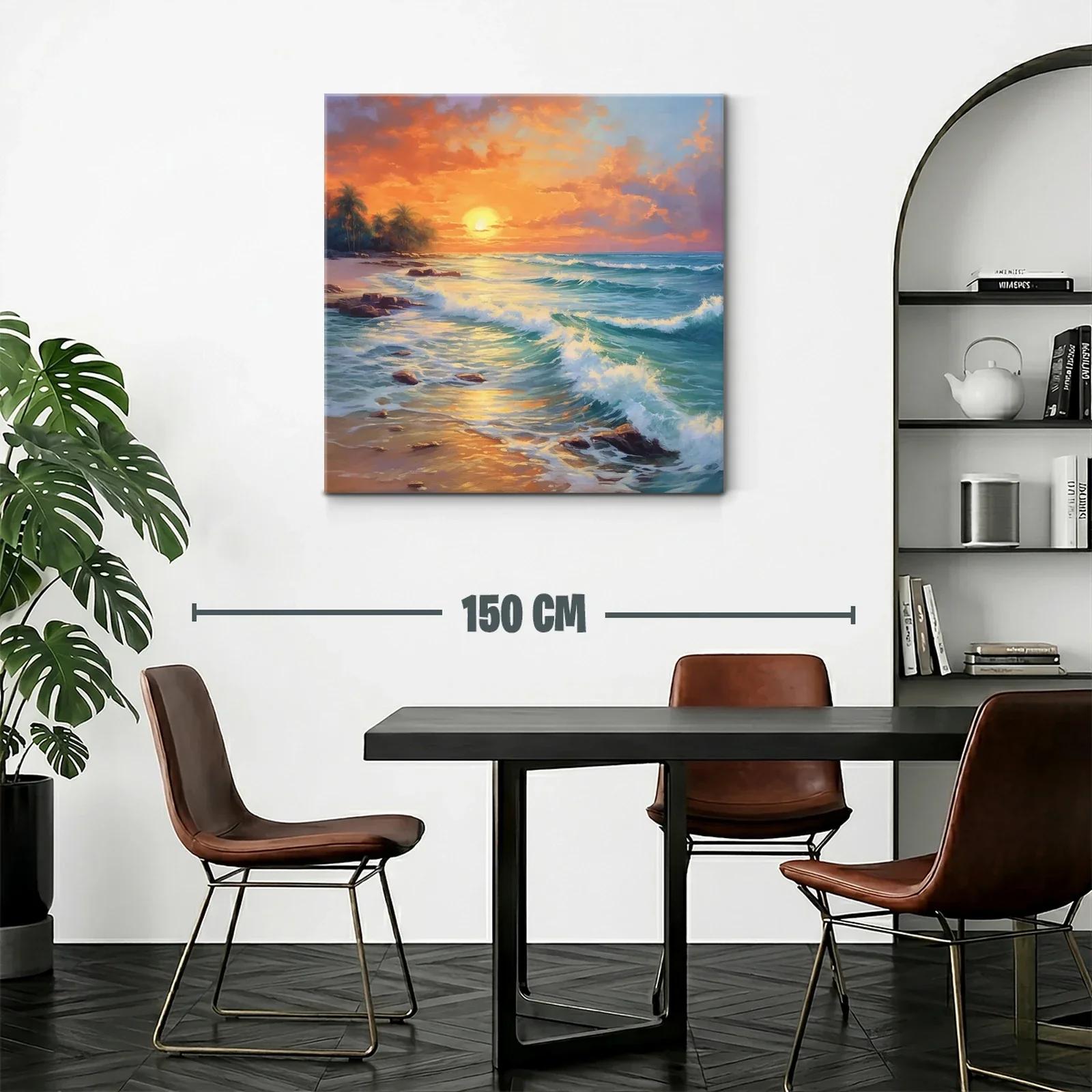 Atardecer con olas y palmeras en la playa tropical — miniatura 2