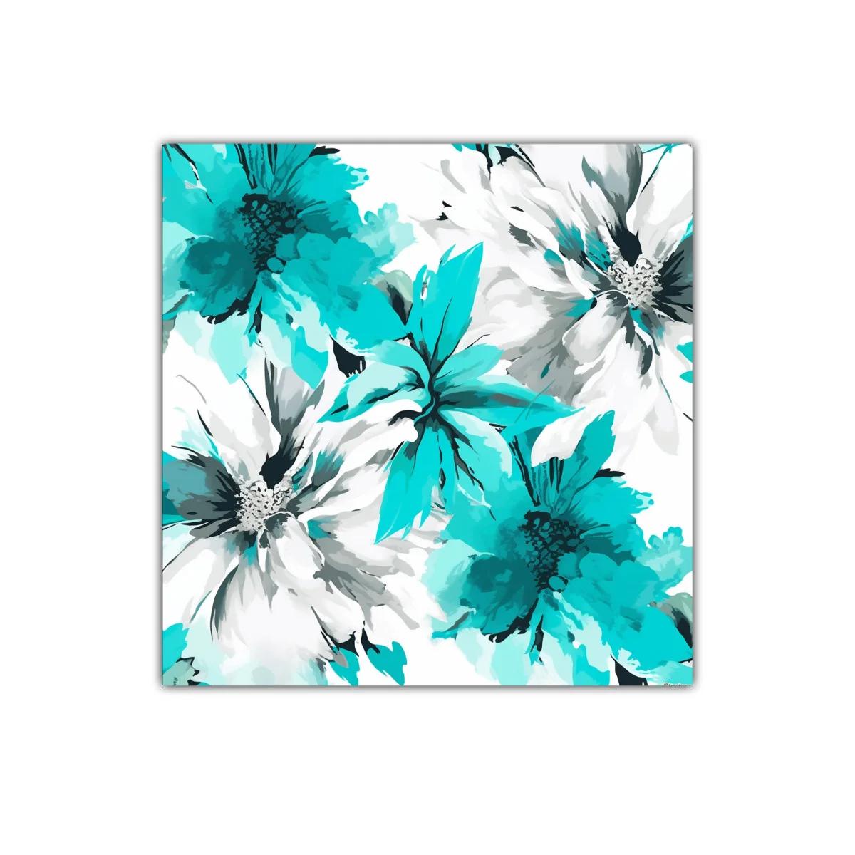 Cuadro floral con tonos turquesa y blanco vibrante — imagen principal