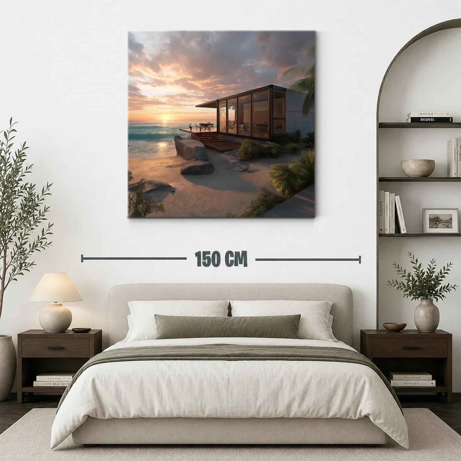 Atardecer frente al mar con casa moderna y paisaje natural — miniatura 3