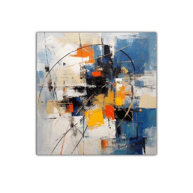 Cuadro abstracto con formas geométricas y colores vibrantes