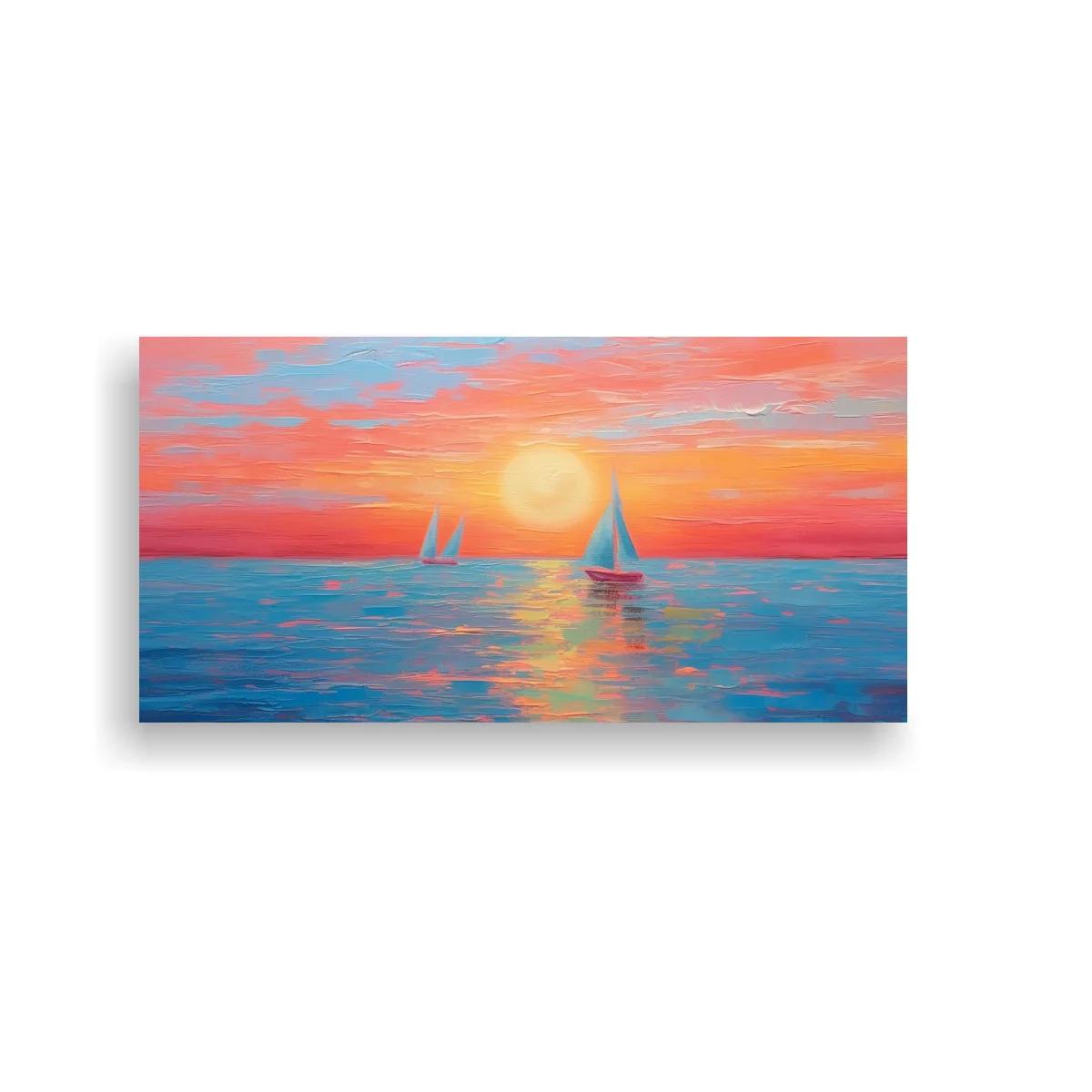 Cuadro velero al atardecer con luz sobre el agua
