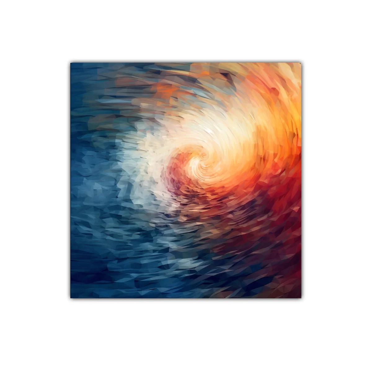 Cuadro abstracto espiral con colores cálidos y fríos