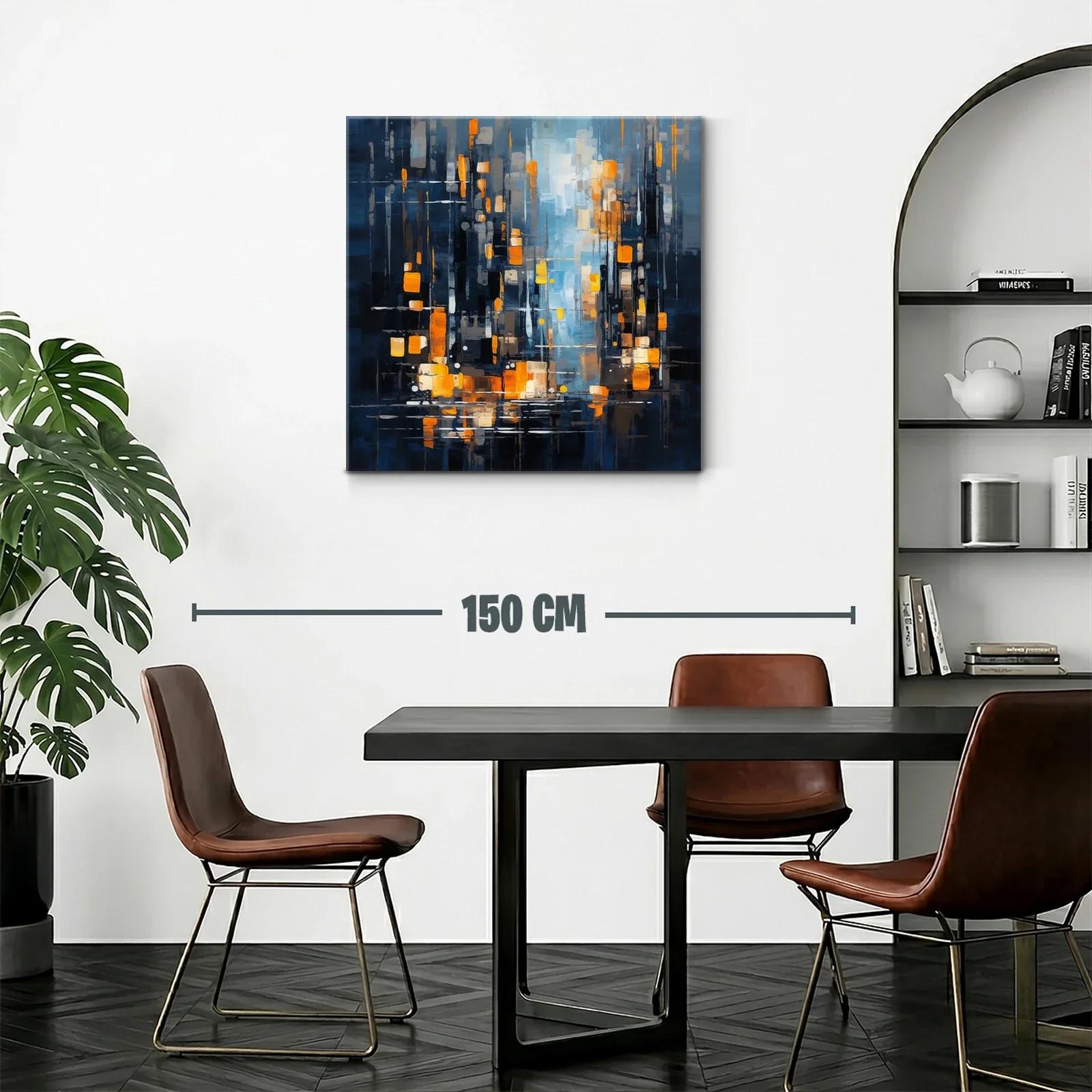 Cuadro abstracto urbano con luces cálidas y tonos fríos — miniatura 2