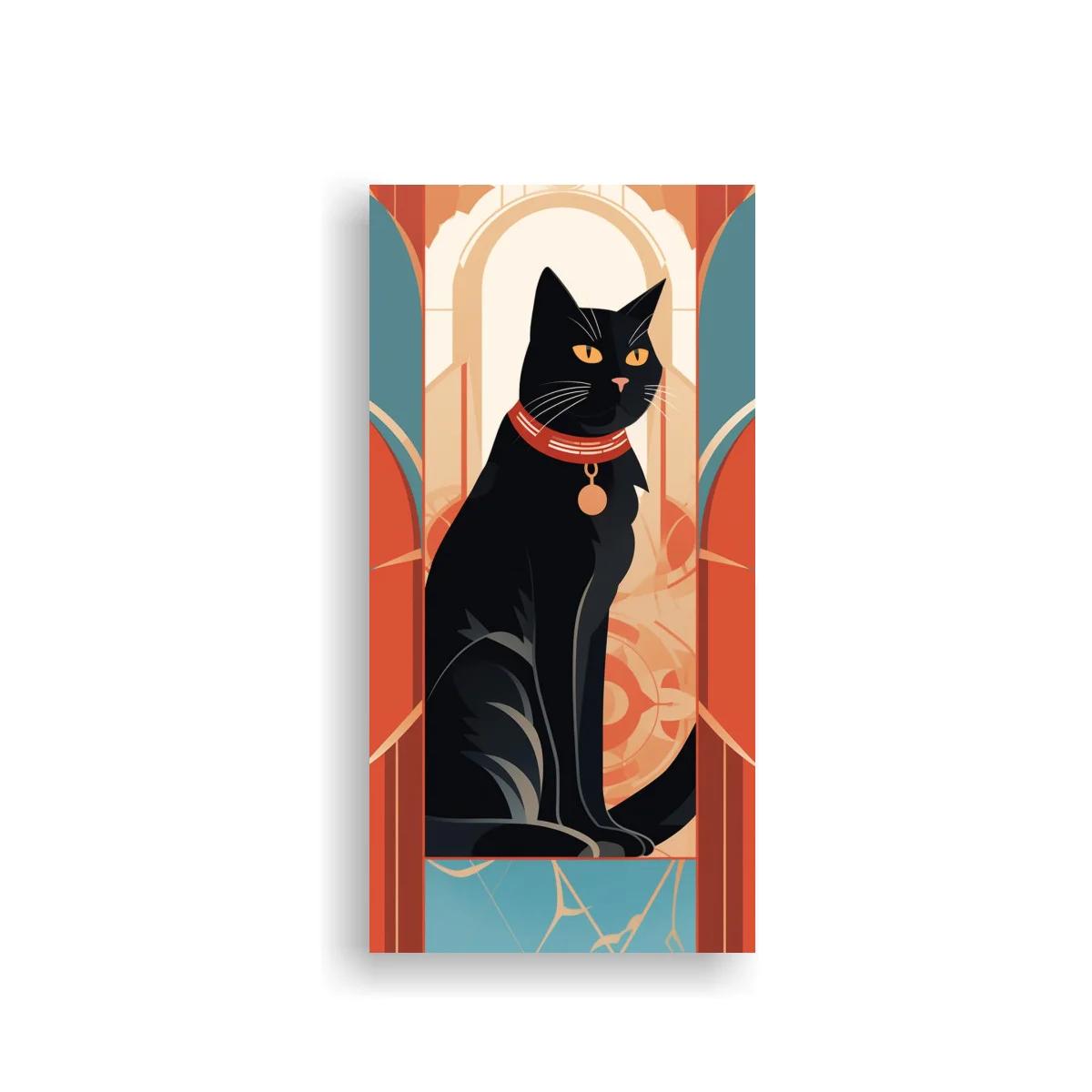 Cuadro gato negro con collar rojo y arcos en capas — imagen principal