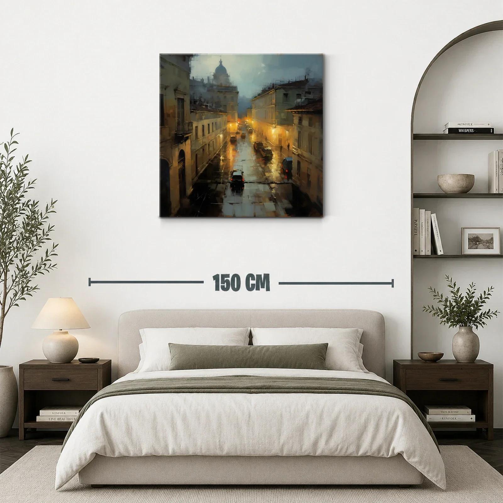 Noche urbana con lluvia y luces cálidas en ciudad clásica — miniatura 3