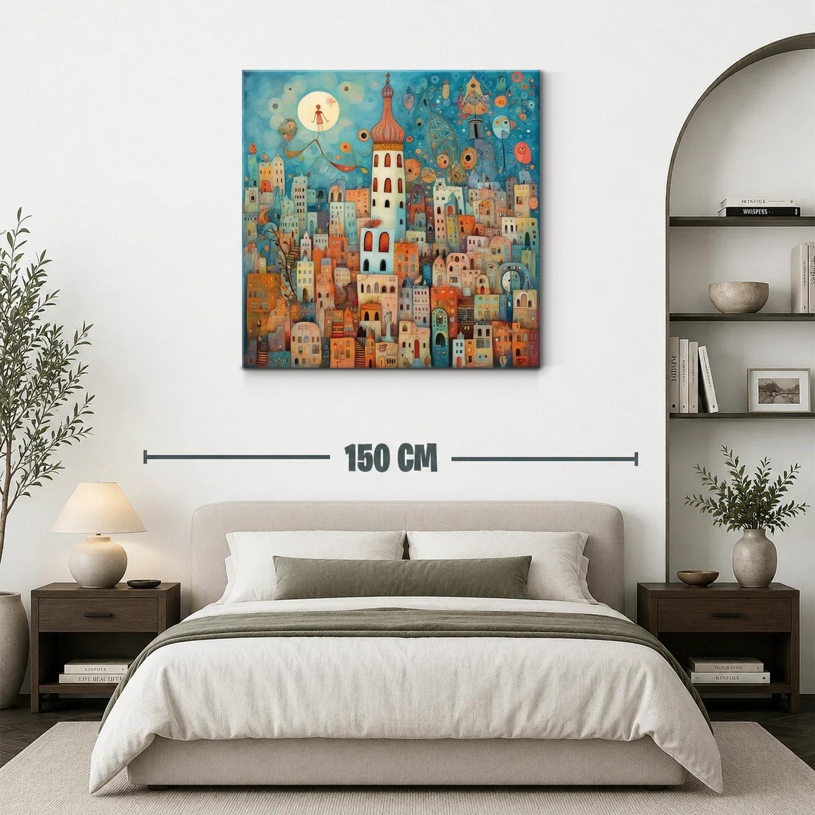 Ciudad encantada con torre y cielo onírico azul — miniatura 3