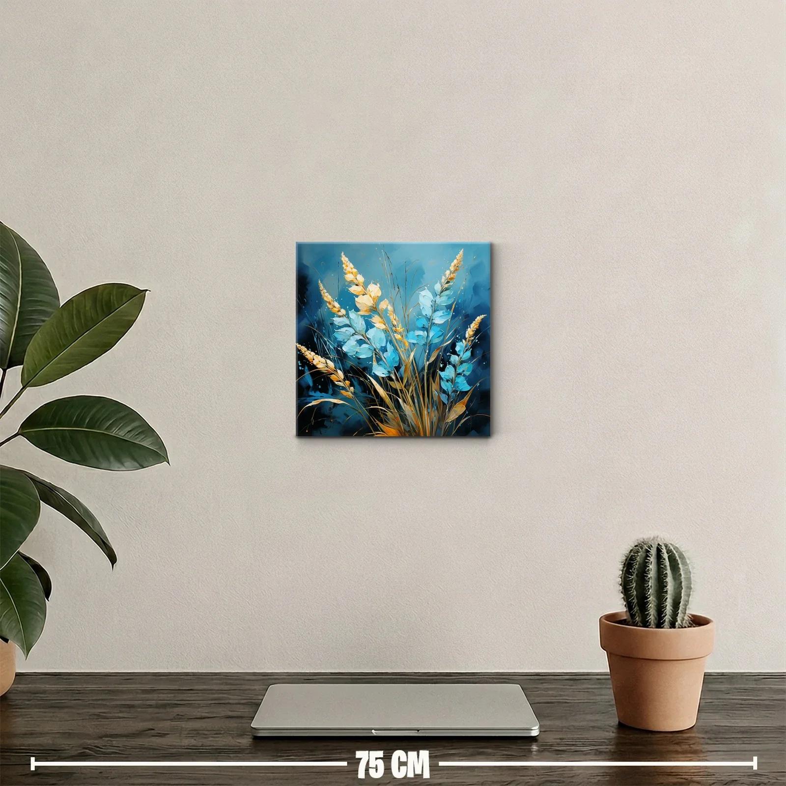 Ramo de flores azules y doradas en fondo profundo — miniatura 2