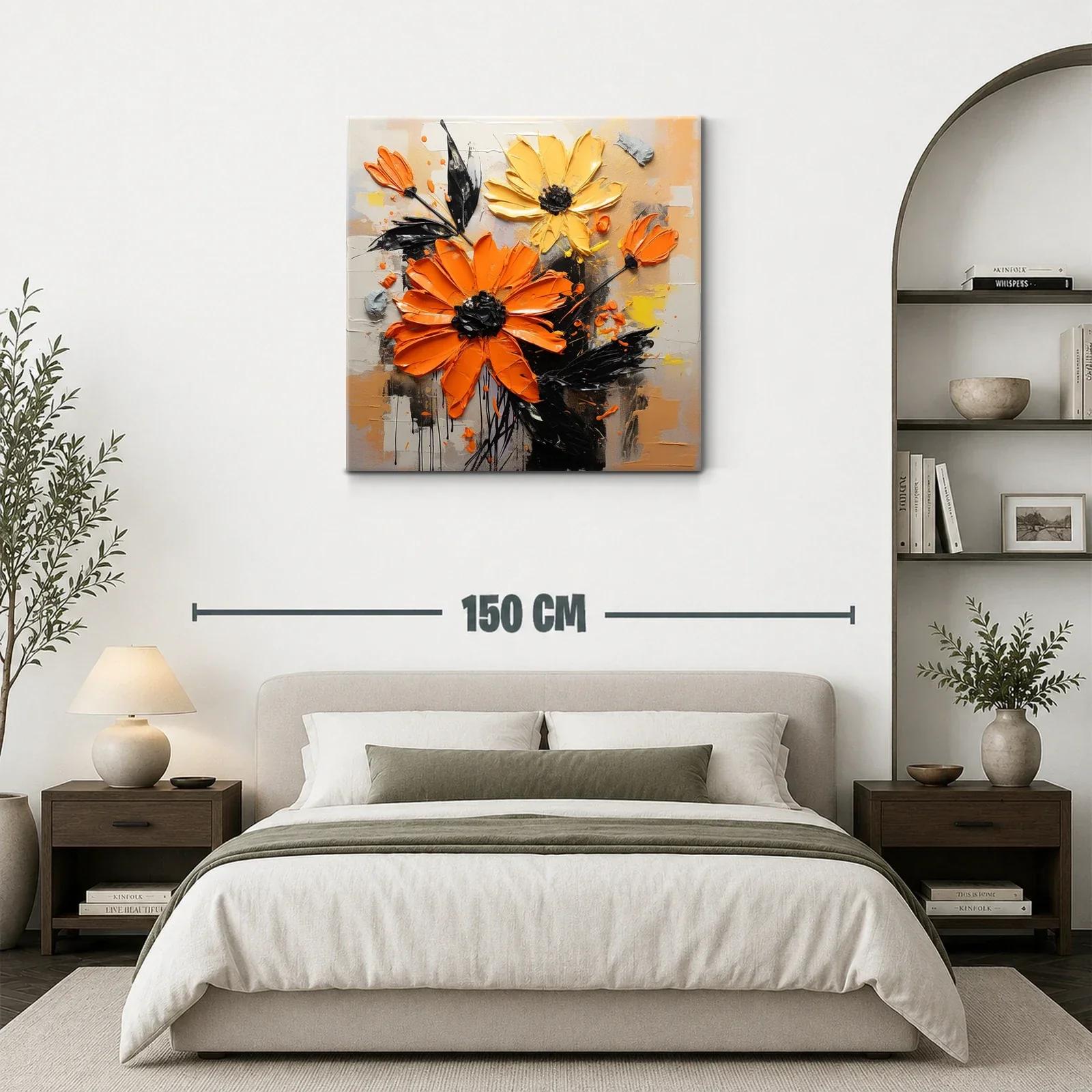 Cuadro floral en relieve con vibrantes tonos anaranjados y amarillos — miniatura 3