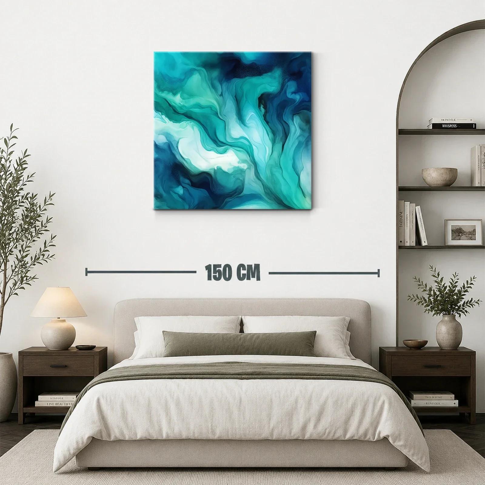 Cuadro abstracto en tonos aqua y azul marino — miniatura 3