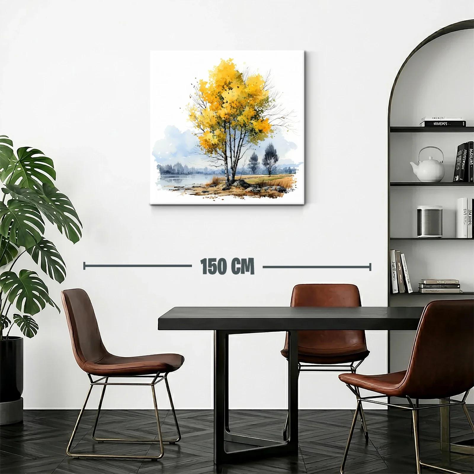 Árbol con hojas amarillas junto a un lago sereno — miniatura 2