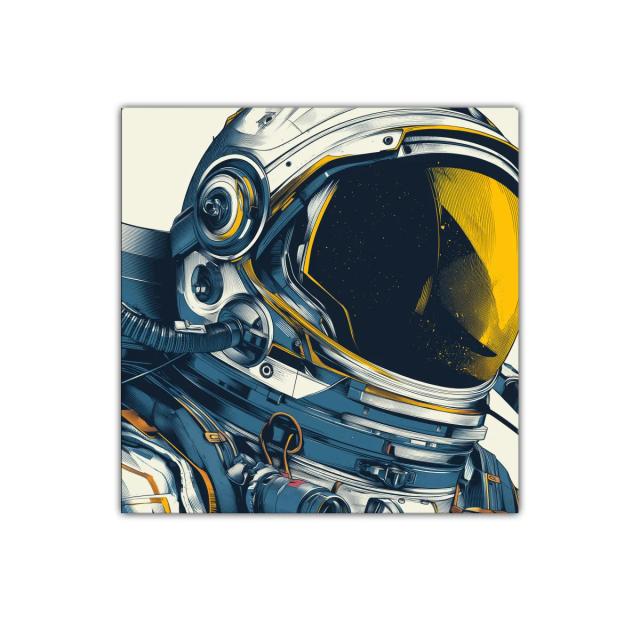 Cuadro astronauta futurista con detalles en azul y amarillo