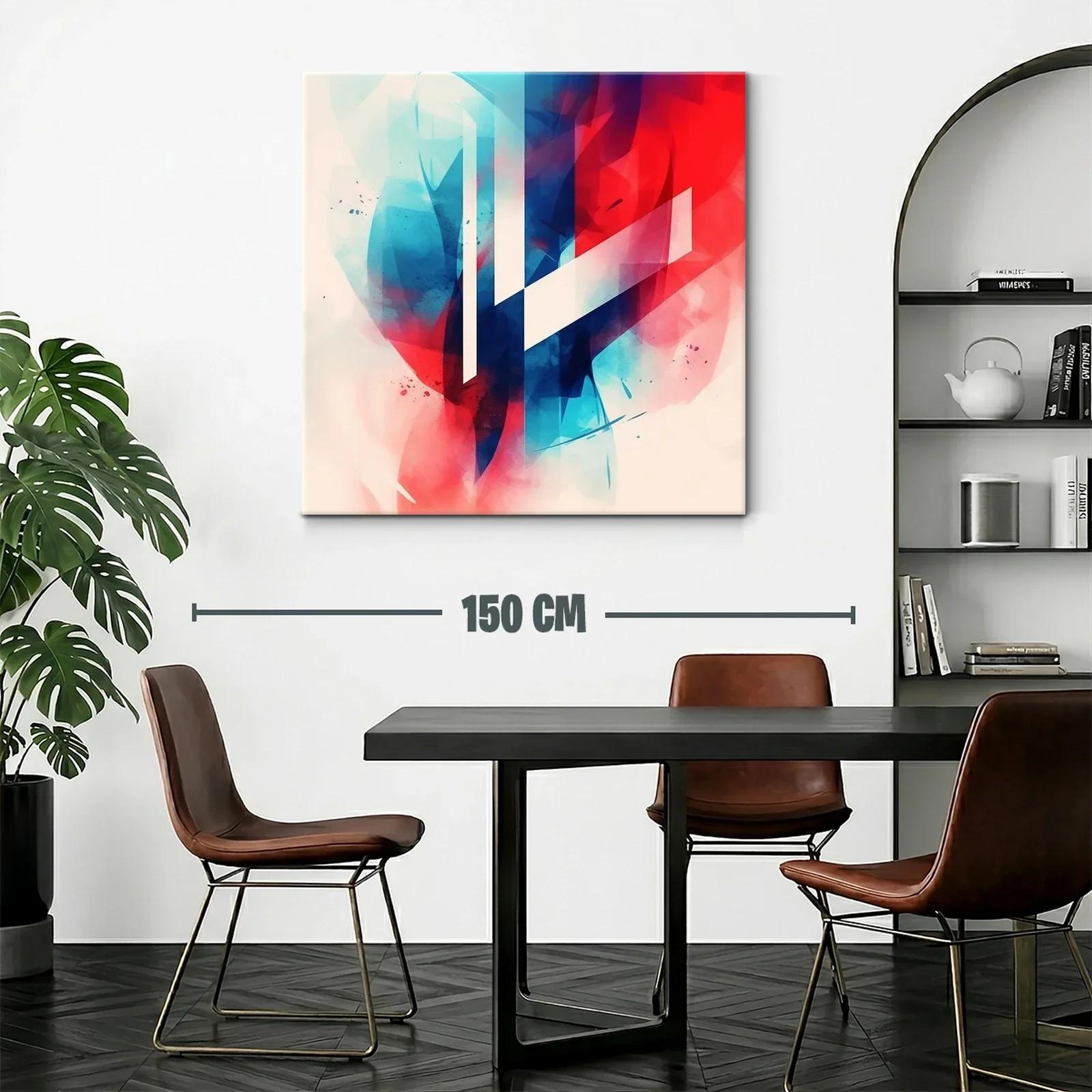 Cuadro abstracto con formas geométricas en azul y rojo — miniatura 2