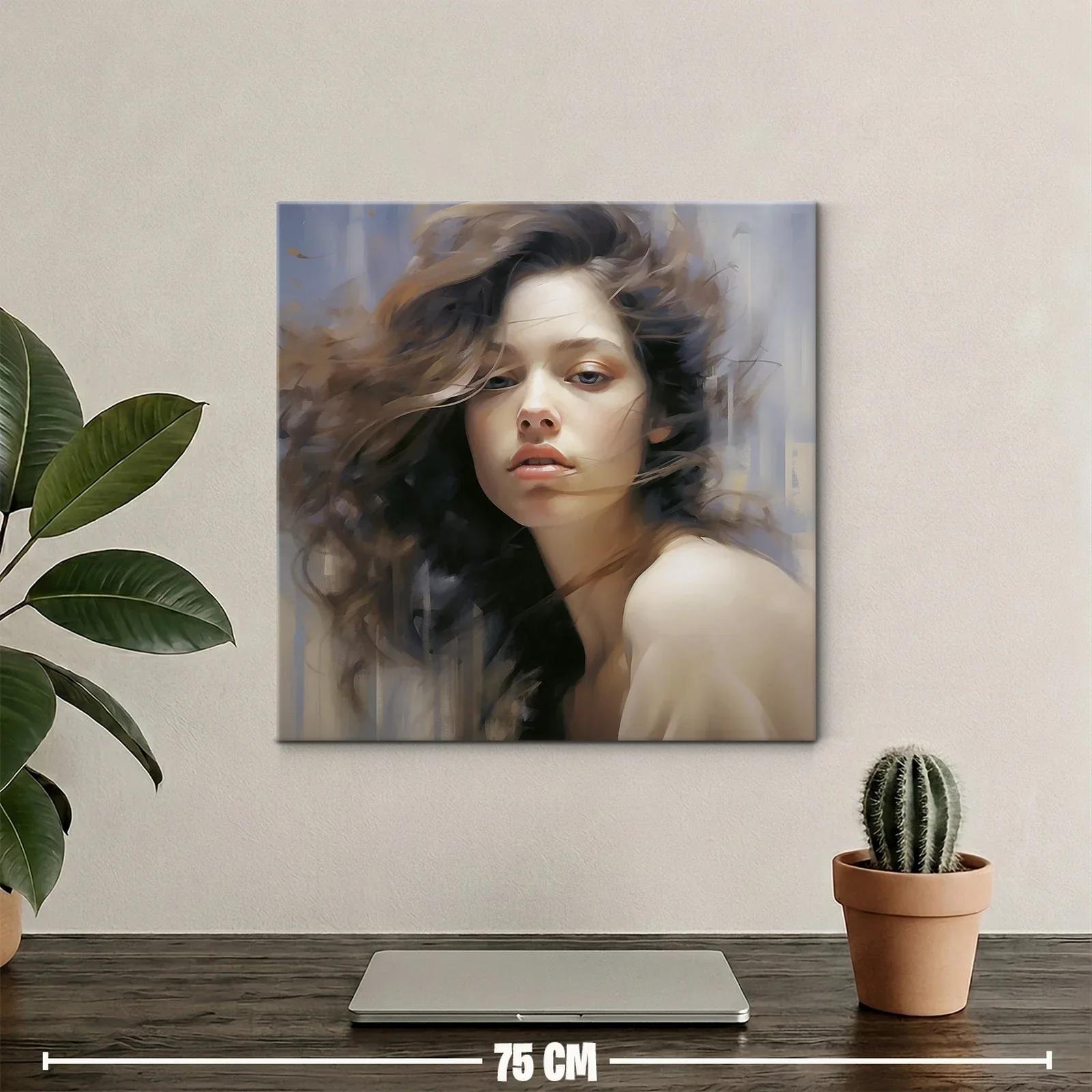 Retrato femenino expresivo con mirada intensa y melena al viento — miniatura 2