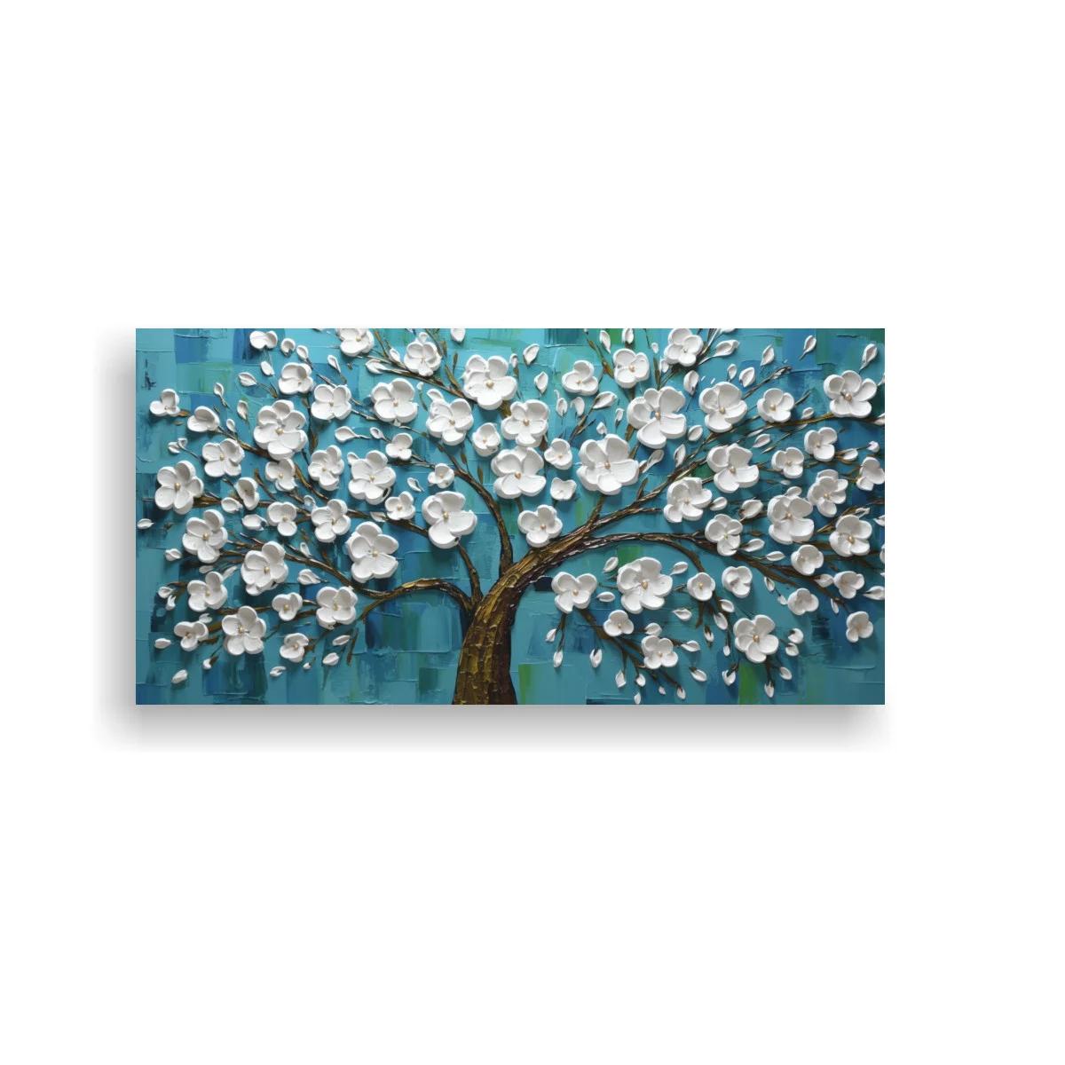 Cuadro árbol en flor blanco de copa ancha