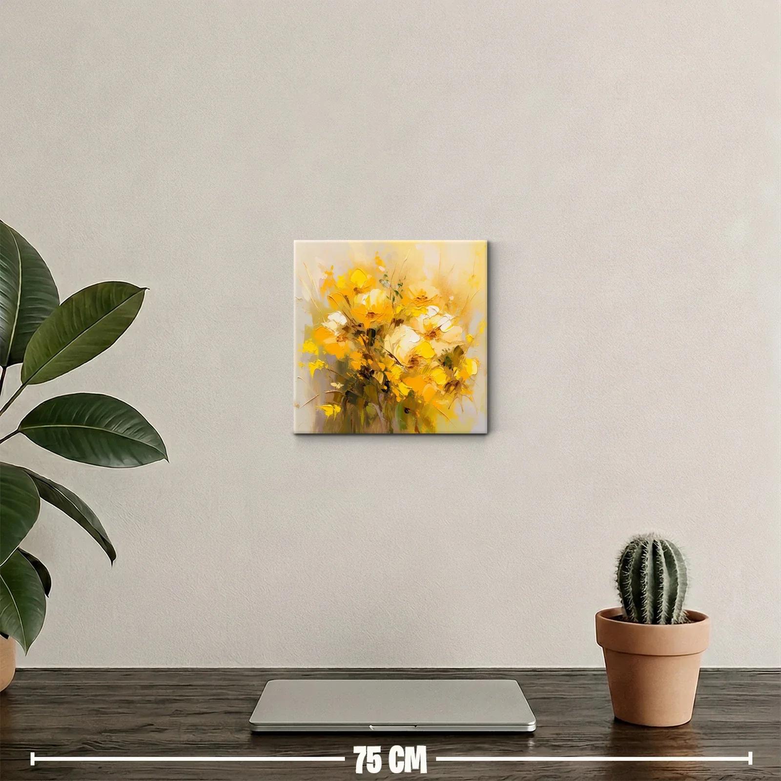 Cuadro floral con bouquet vibrante en tonos amarillos y ocres — miniatura 2