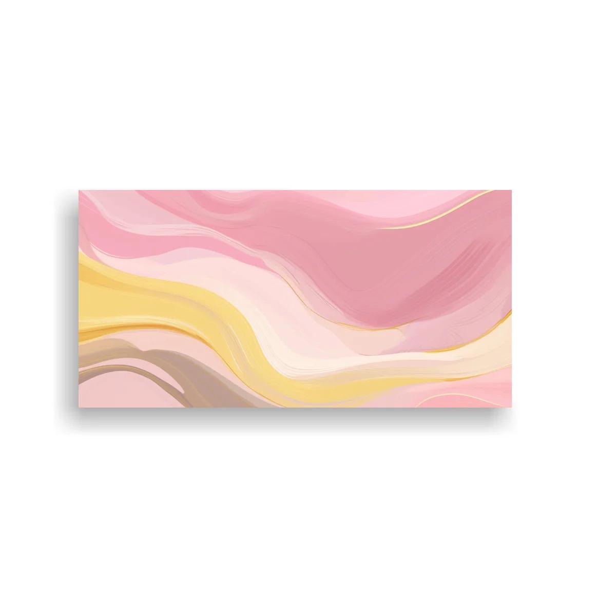 Cuadro bandas onduladas abstractas con líneas doradas