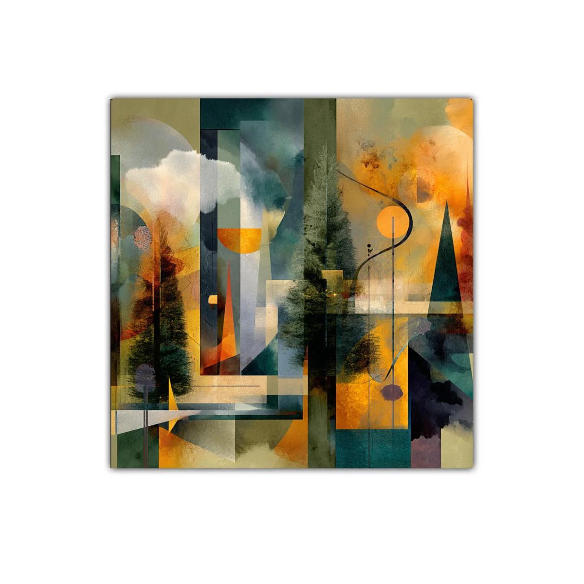 Composición abstracta con tonos verdes y naranjas vibrantes — imagen principal