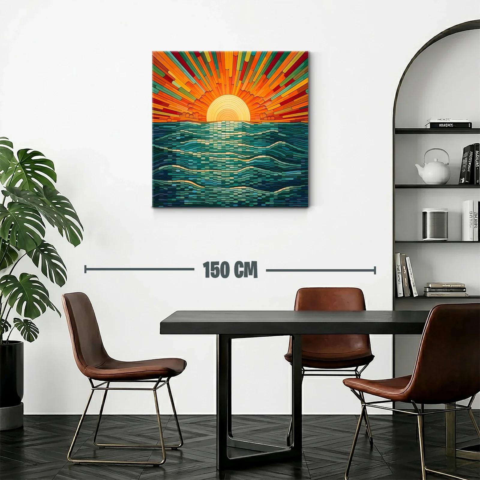 Atardecer vibrante con olas estilizadas en tonos cálidos — miniatura 2