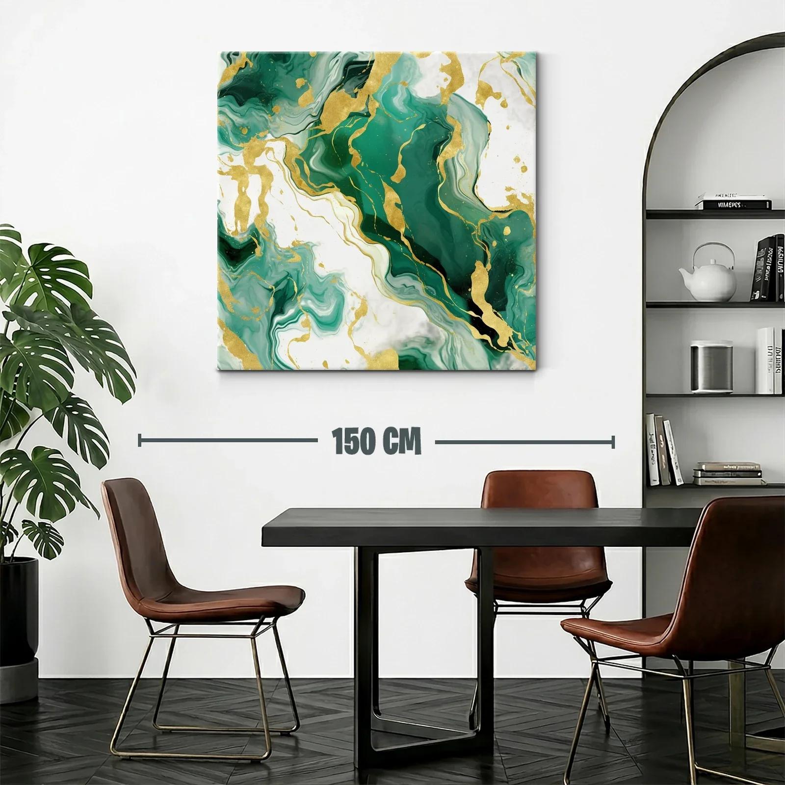 Cuadro abstracto con tonos verdes y dorados elegantes — miniatura 2