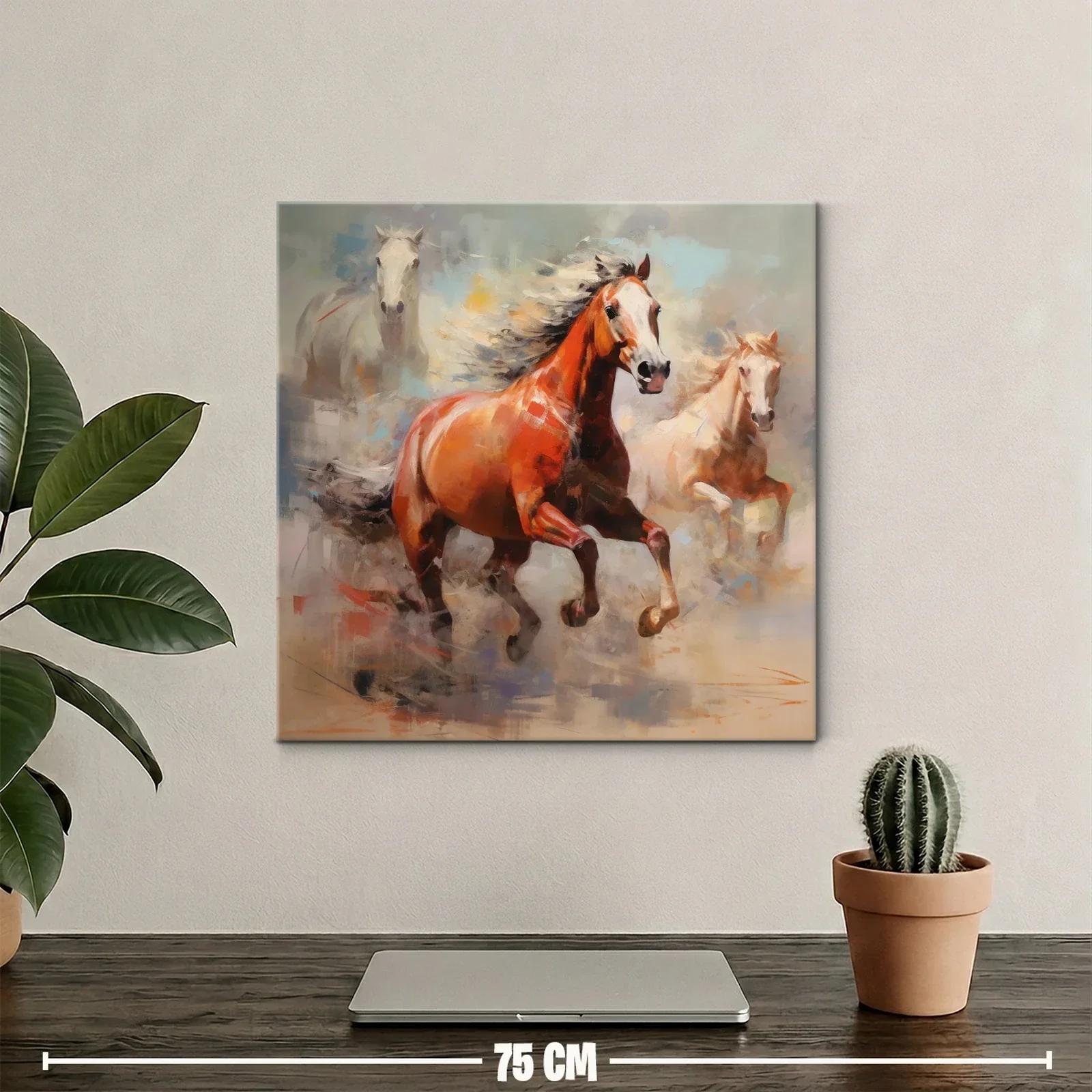 Cuadro de caballos en movimiento con tonos cálidos y suaves — miniatura 2