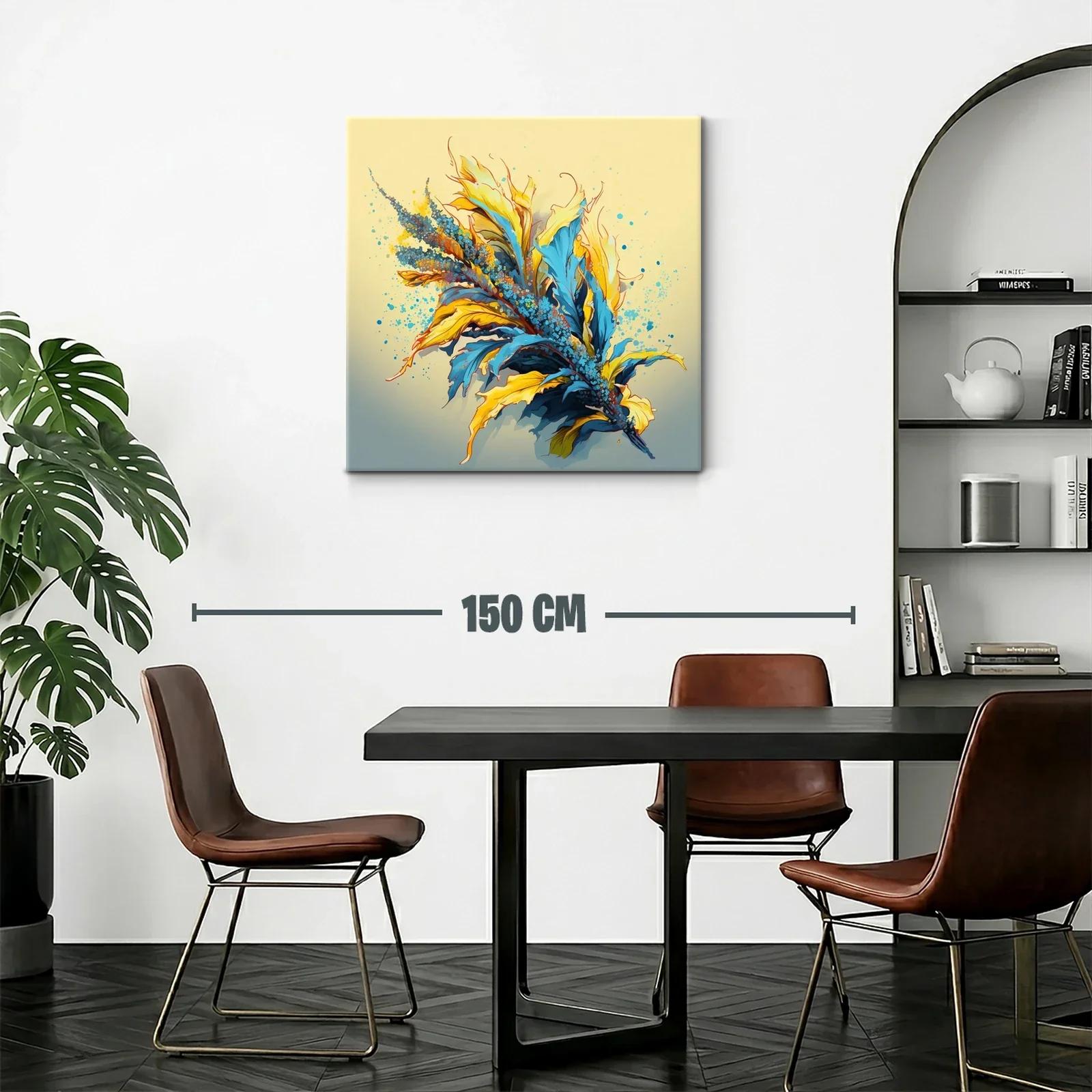 Composición vibrante de hojas y flores en tonos azules y amarillos — miniatura 2