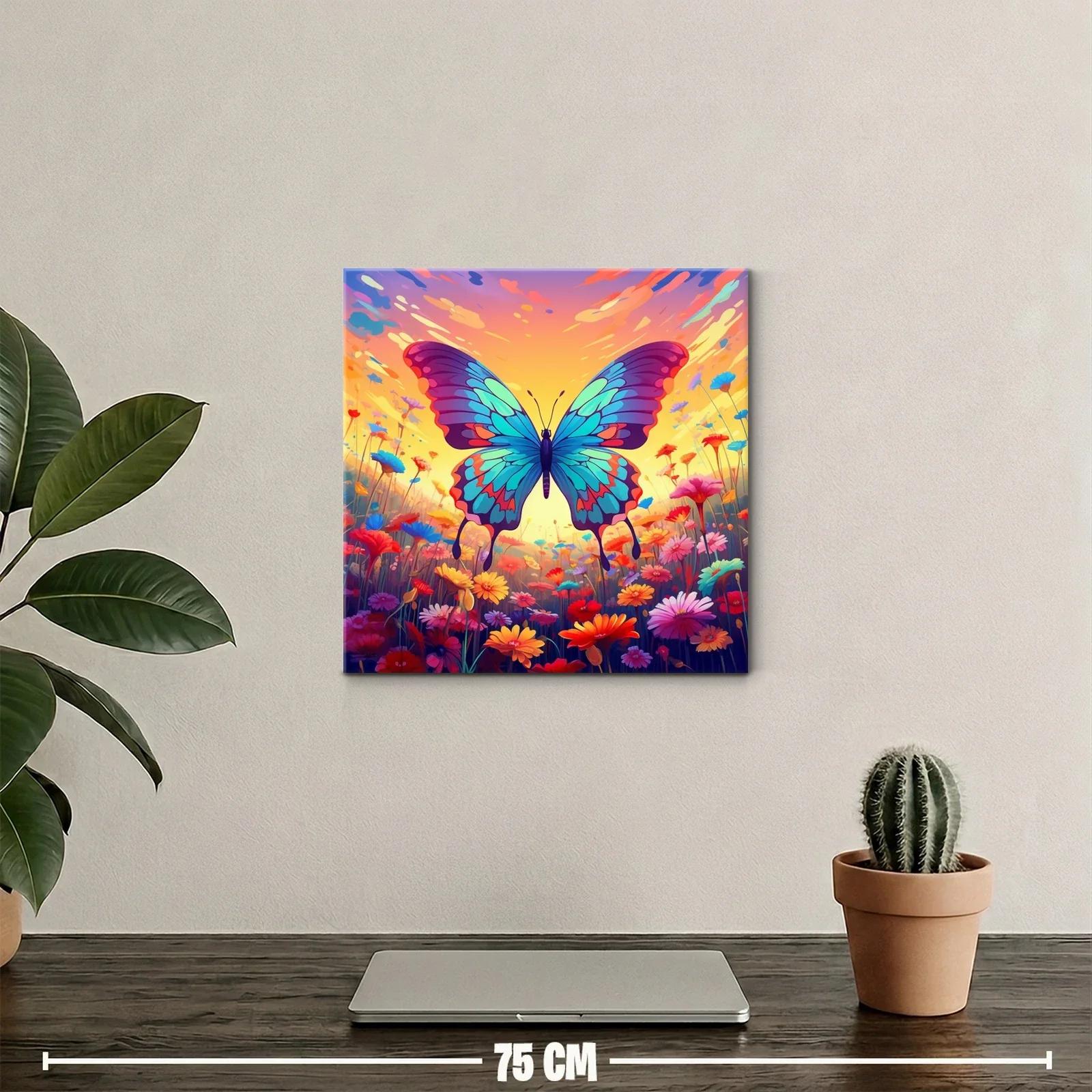 Mariposa vibrante en campo florido al atardecer — miniatura 2