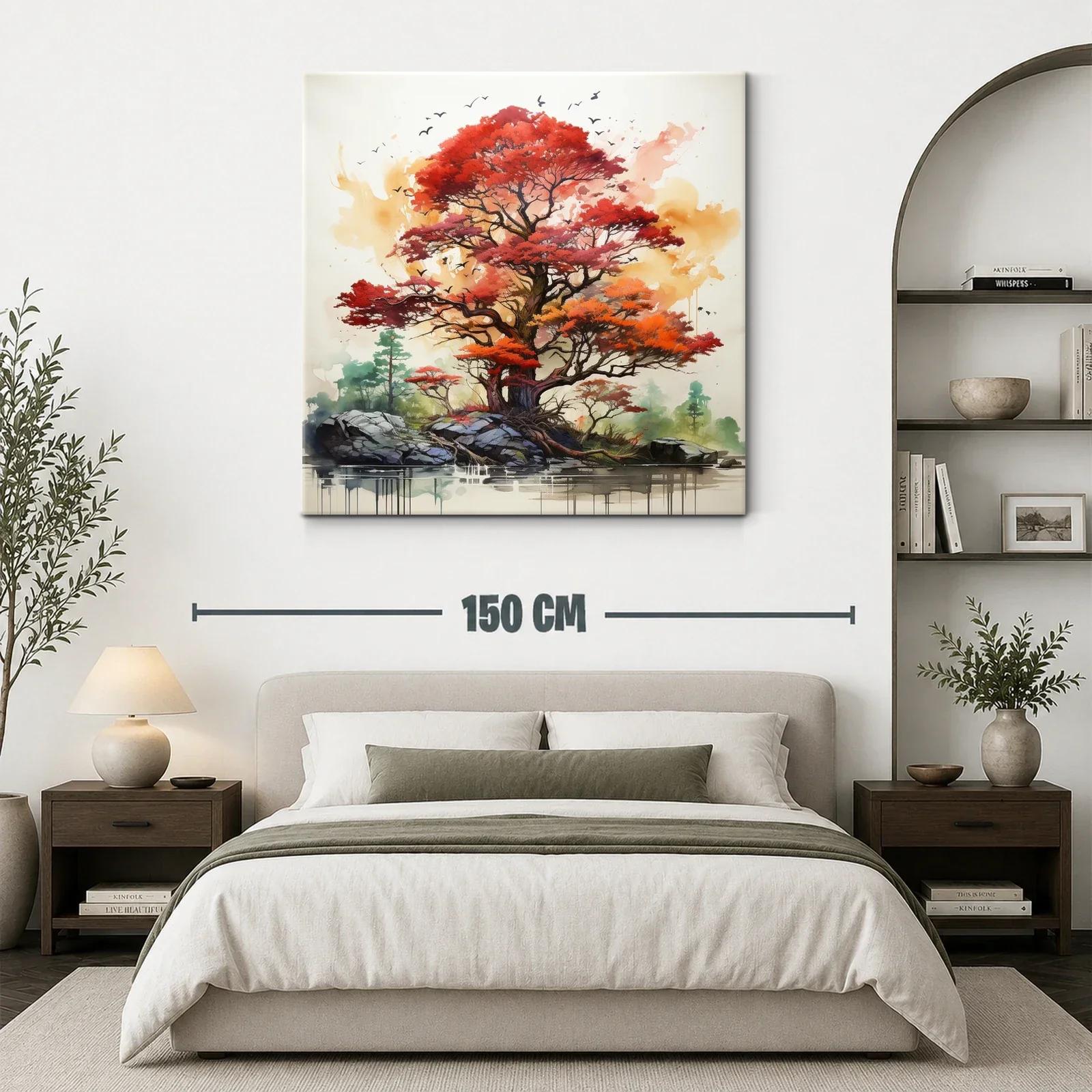 Árbol otoñal vibrante con paisajes naturales y aves — miniatura 3