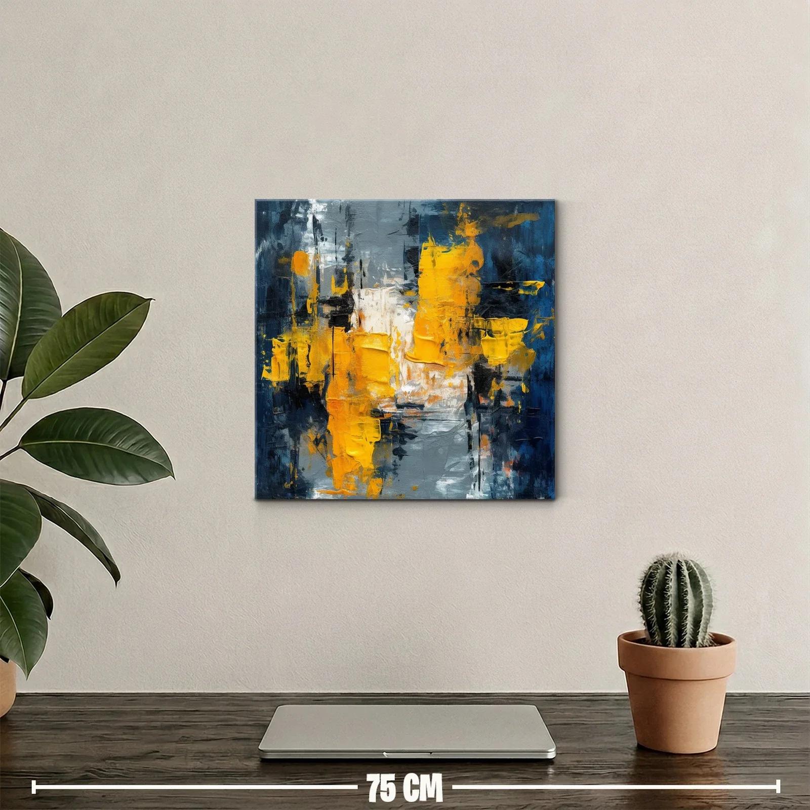 Cuadro abstracto con tonos dorados y azul oscuro — miniatura 2