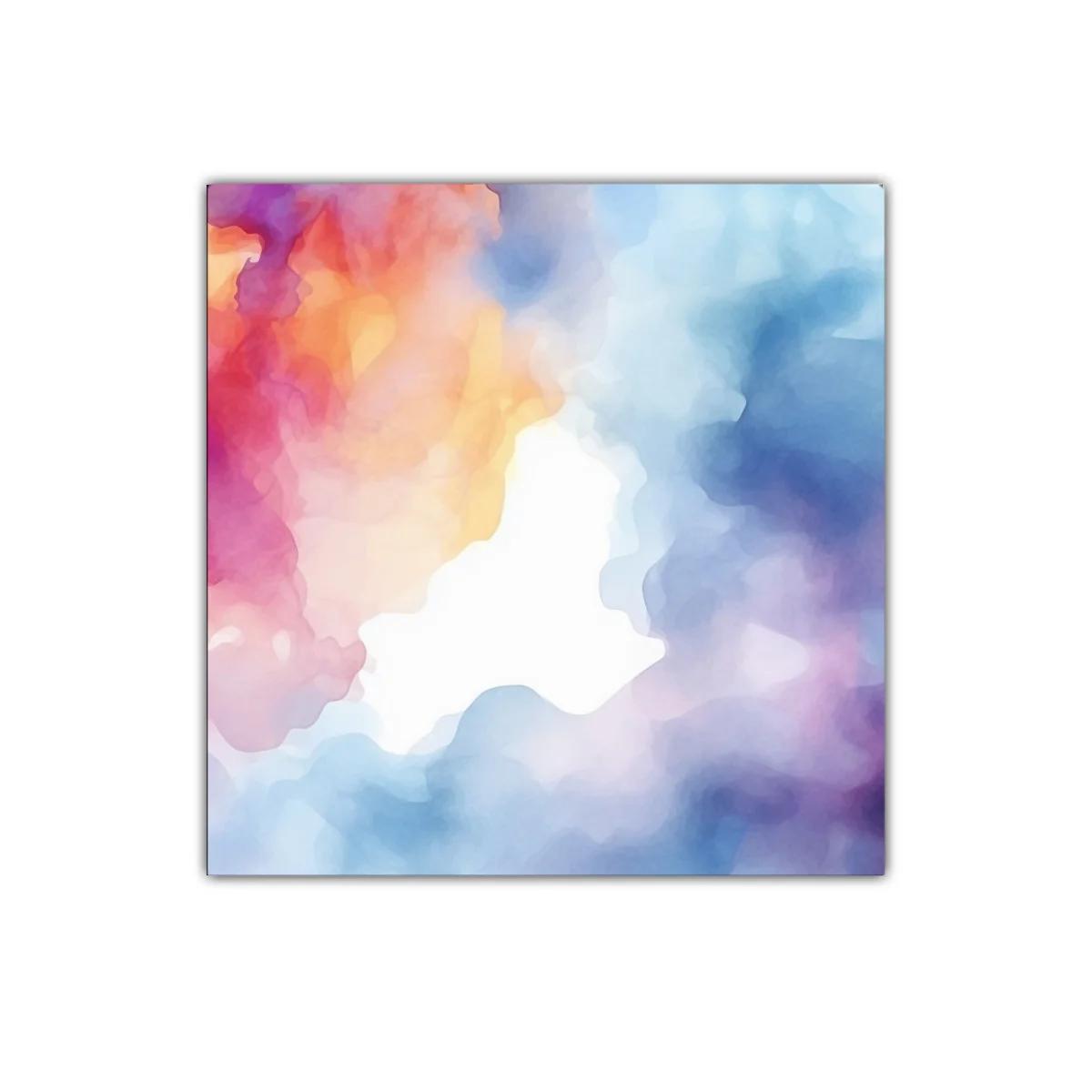Cuadro decorativo abstracto con tonos cálidos y fríos suaves
