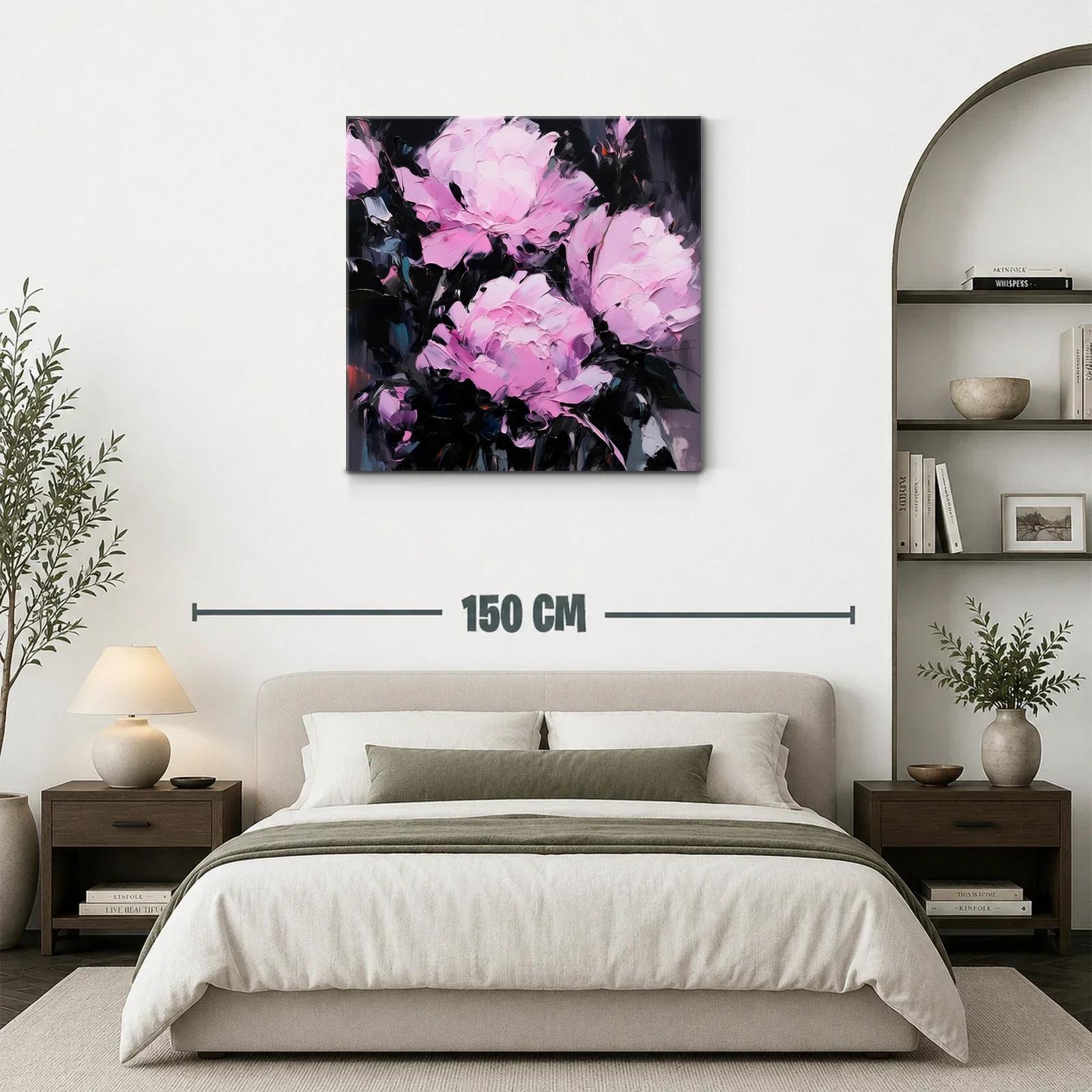 Cuadro floral con peonías en tonos rosas y fondo oscuro — miniatura 3