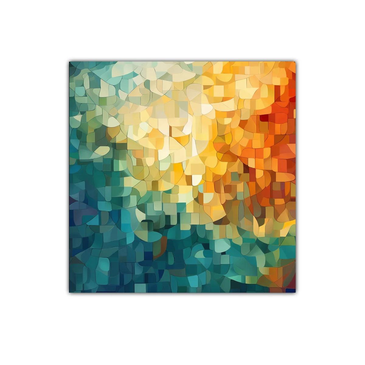 Cuadro Abstracto con Paleta Cálida y Fría en Composición Orgánica