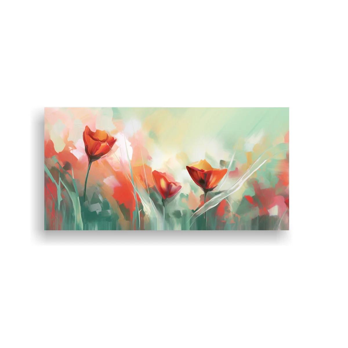 Cuadro de amapolas rojas con fondo difuminado