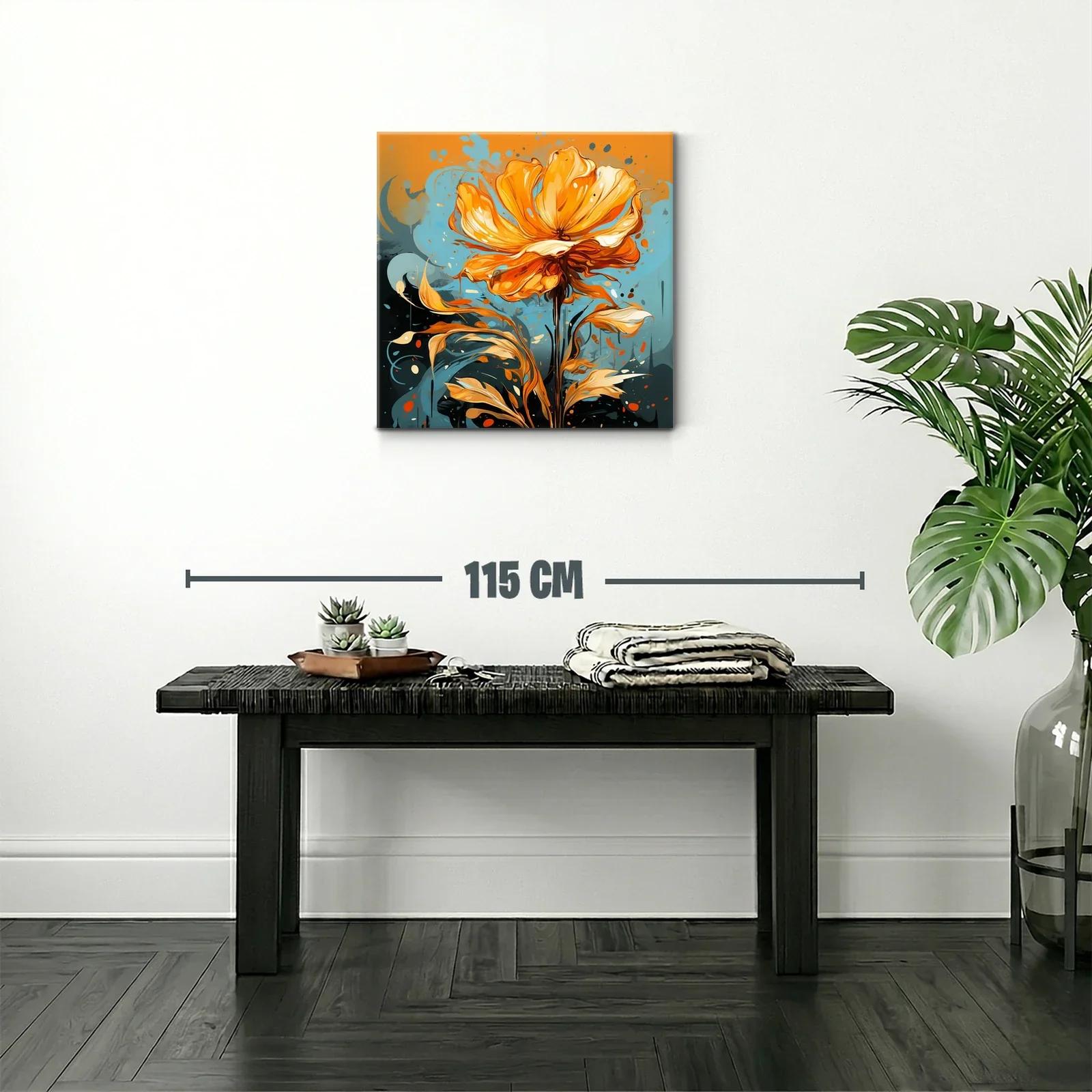 Flor vibrante en tonos cálidos y fondo azul intenso — miniatura 2