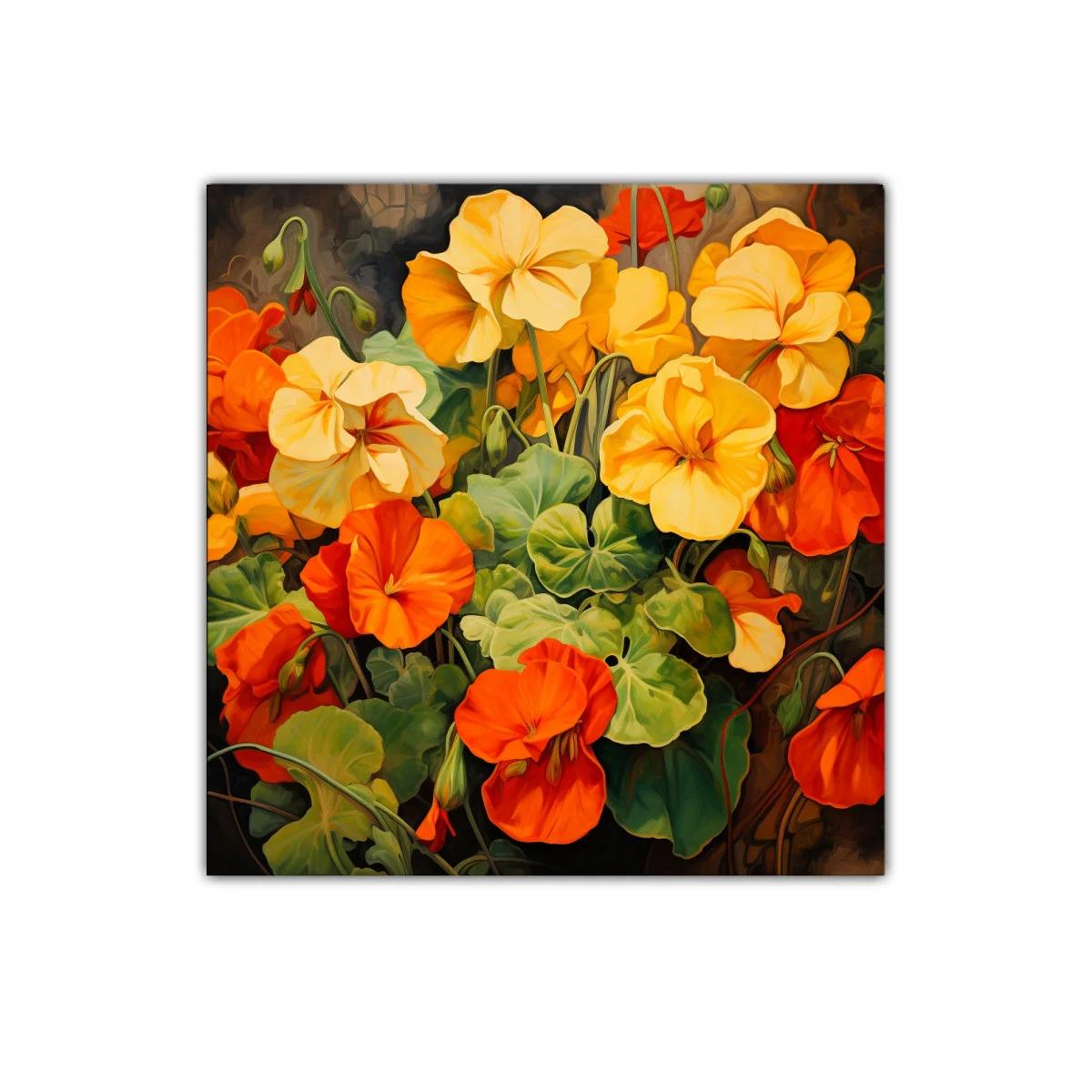 Cuadro decorativo con vibrantes flores naranjas y amarillas