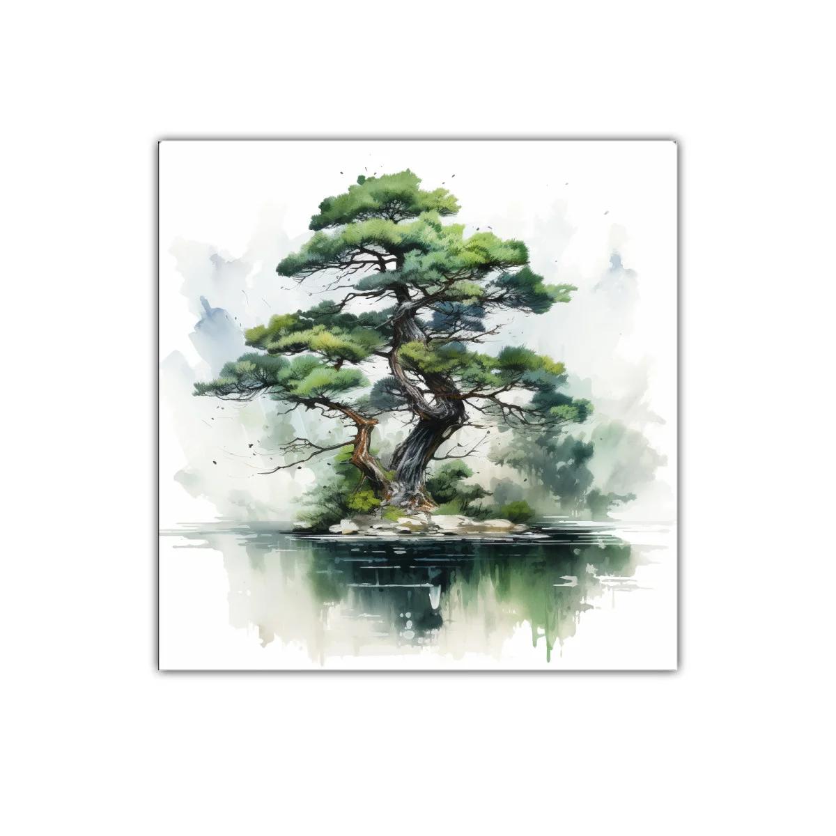 Cuadro decorativo con árbol sereno y reflejo en agua — imagen principal