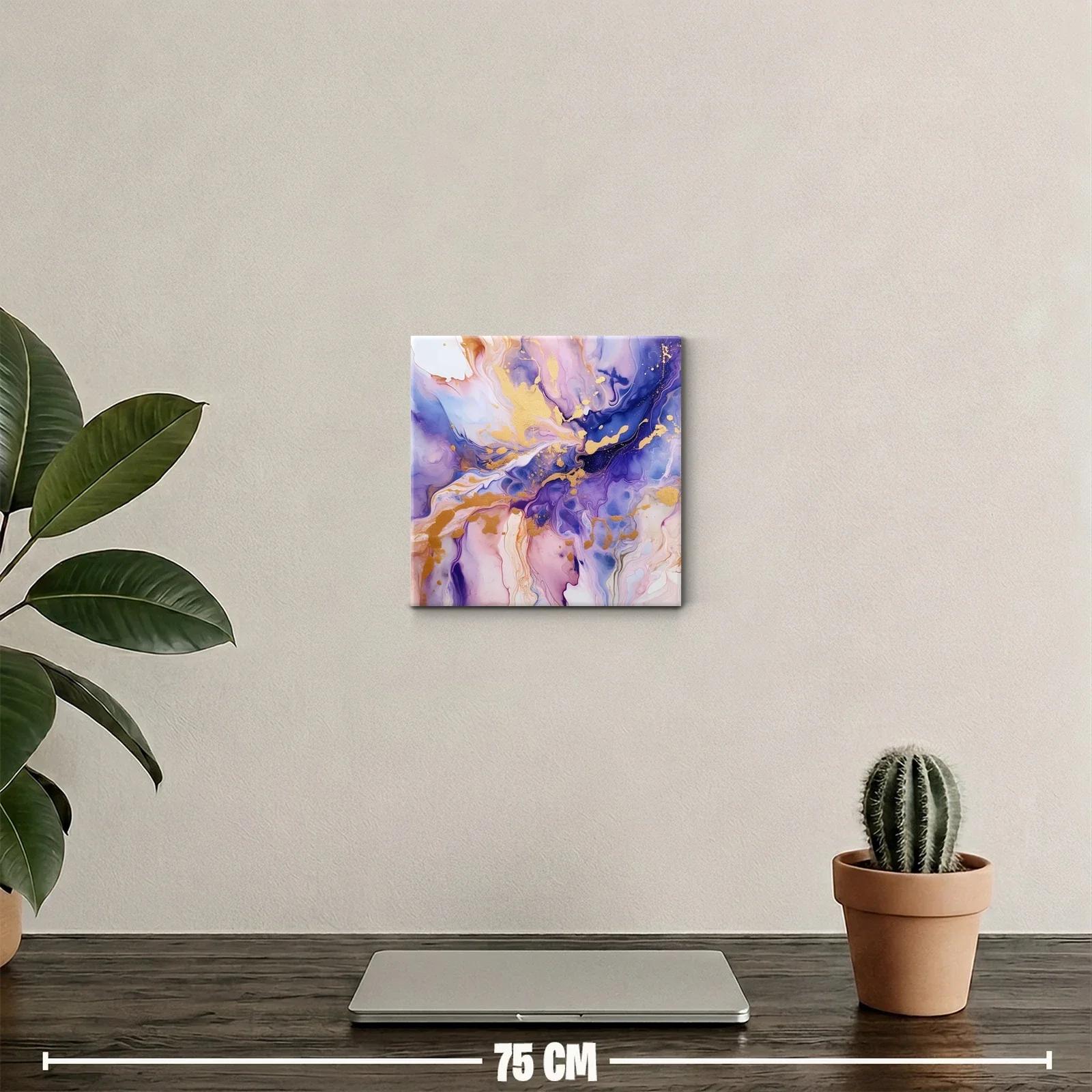 Cuadro abstracto en tonos violetas y dorados vibrantes — miniatura 2