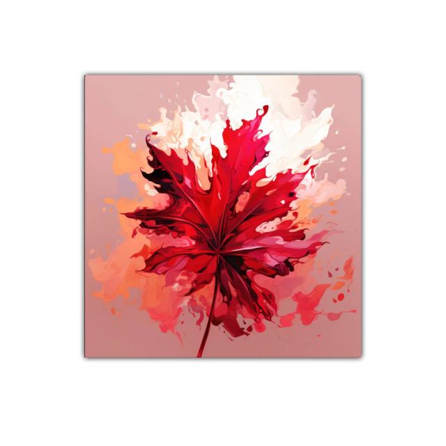 Impactante hoja roja con efecto acuarela en tonos cálidos