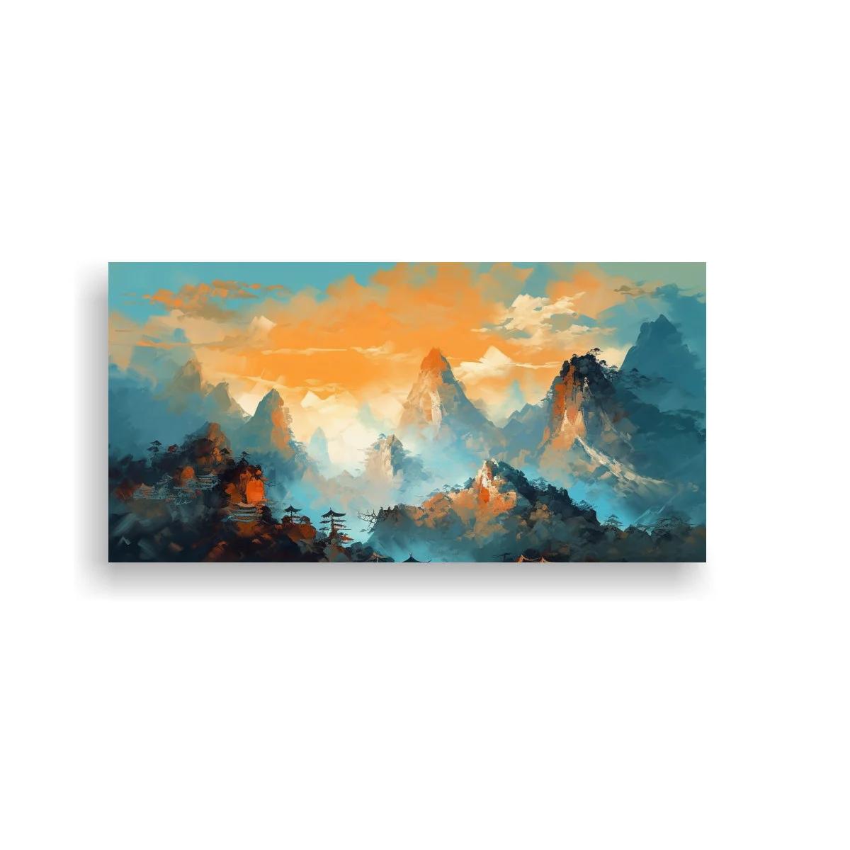 Cuadro montañas entre niebla con cielo luminoso — imagen principal