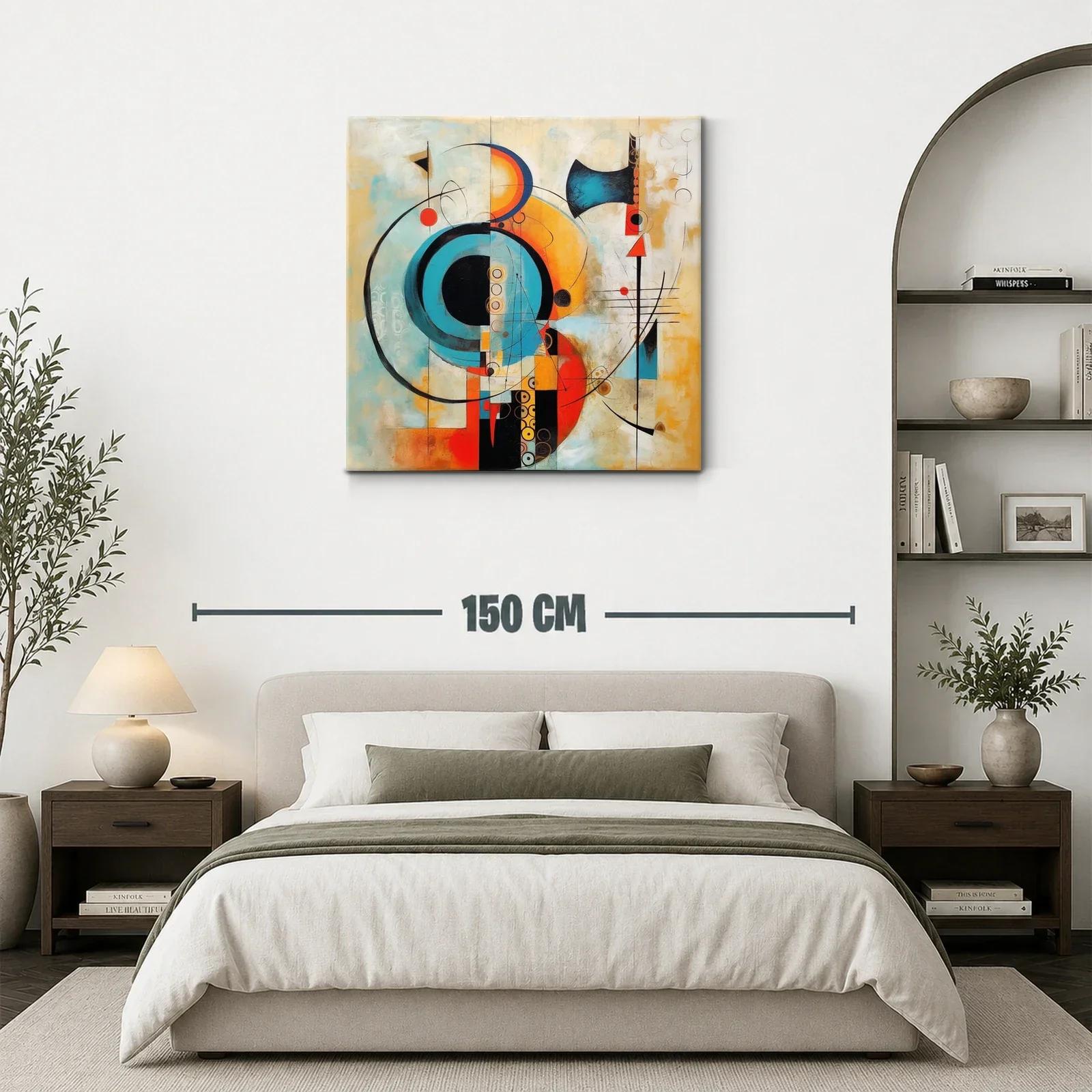 Composición abstracta con círculos y líneas en tonos cálidos y turquesa — miniatura 3