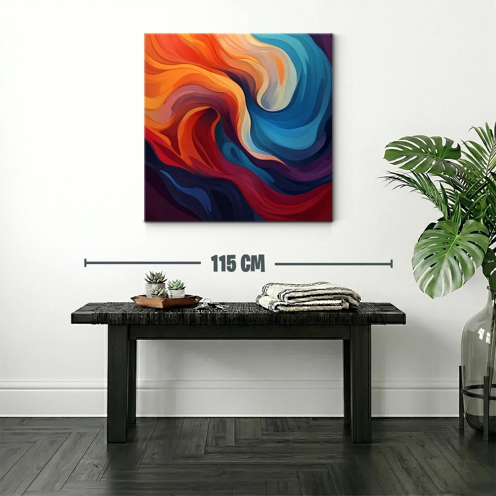 Cuadro Abstracto con Ondas en Tonos Cálidos y Fríos — miniatura 2