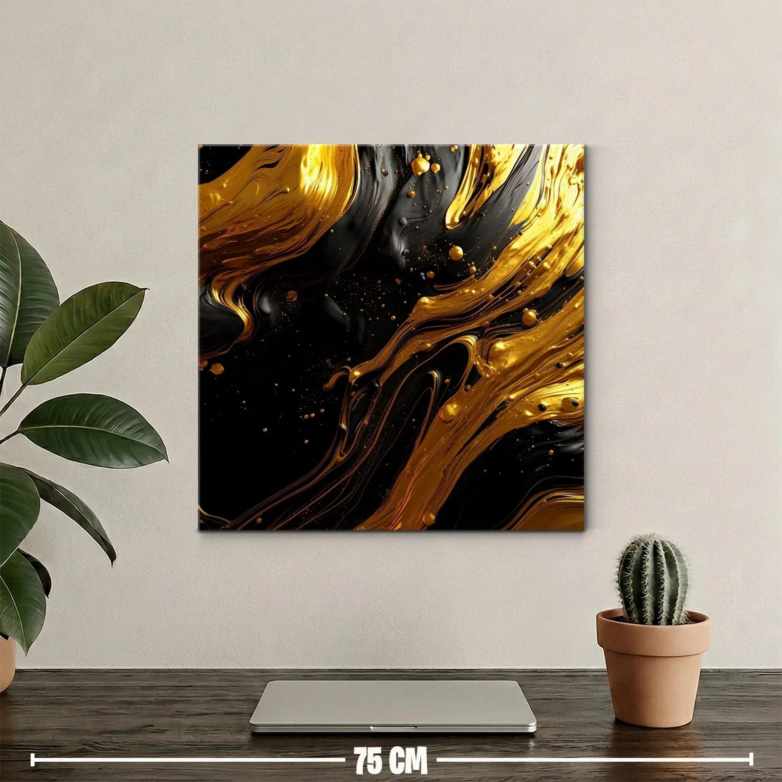 Composición abstracta en dorado y negro con textura fluida — miniatura 2