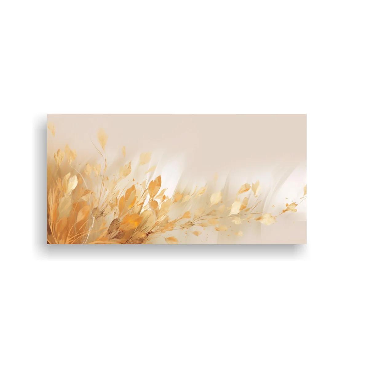 Cuadro flores beige y doradas en formato panorámico