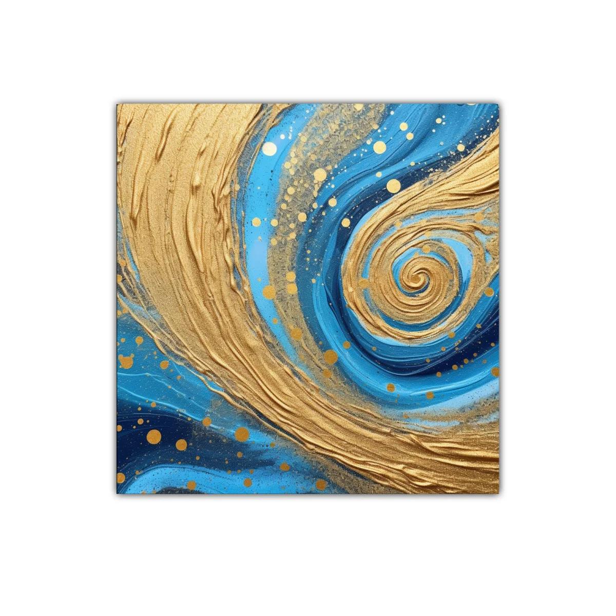 Cuadro abstracto con remolinos dorados y tonos azules — imagen principal