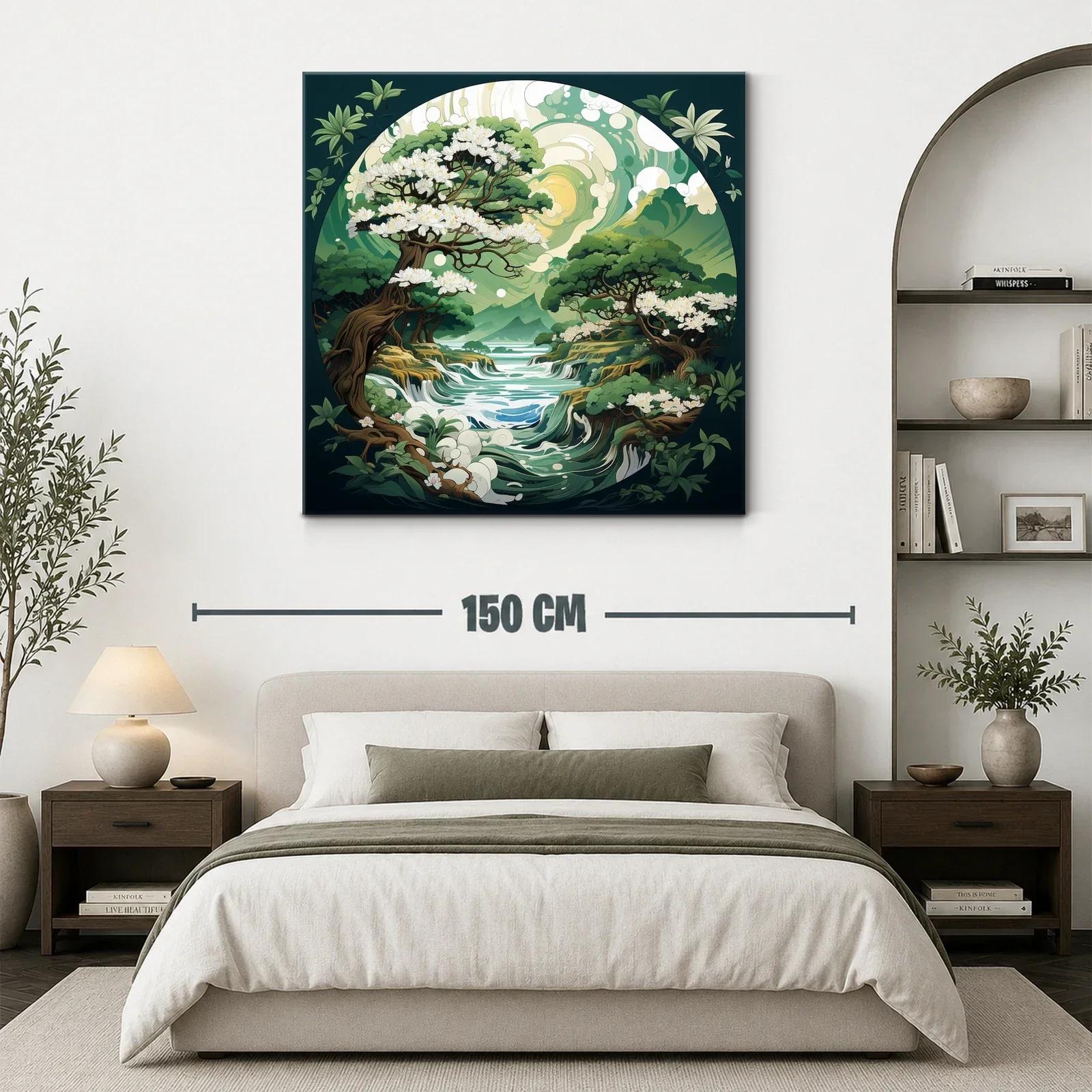Paisaje onírico con árboles floridos y río serpenteante — miniatura 3
