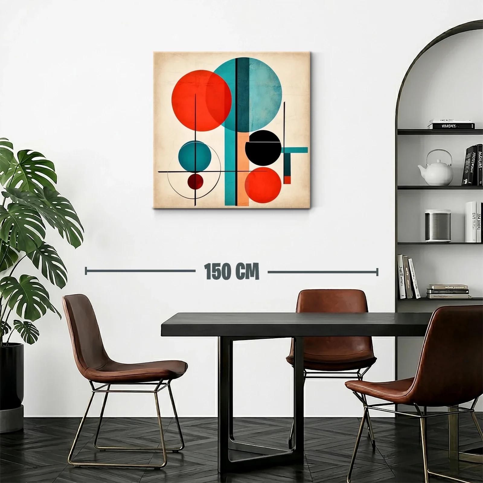 Cuadro abstracto con círculos en tonos rojo y azul vibrante — miniatura 2