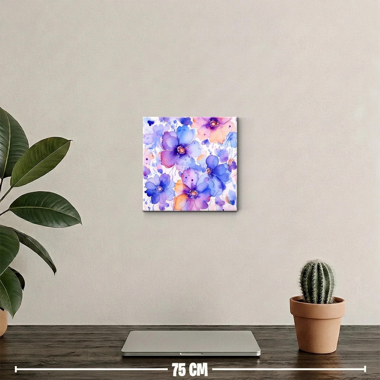 Cuadro floral con tonos lavanda y naranja pastel — miniatura 2