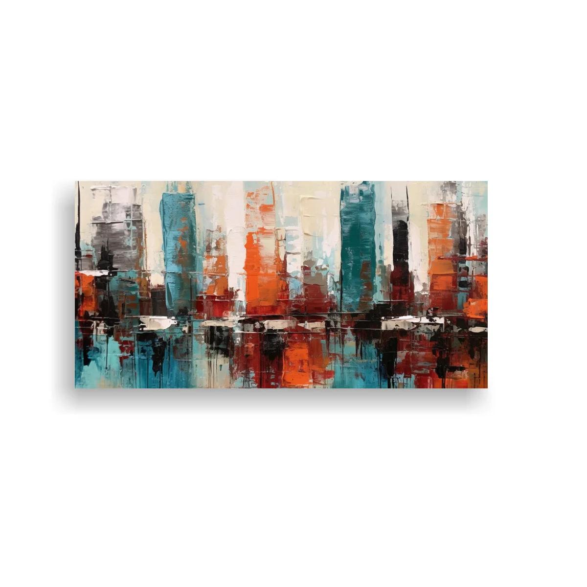 Cuadro skyline urbano abstracto con reflejos espejados