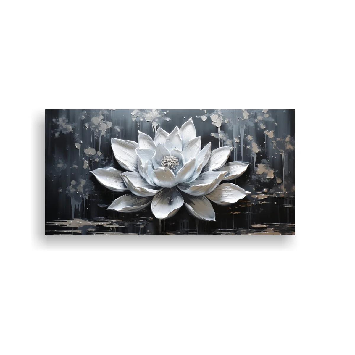 Cuadro flor de loto blanca con fondo oscuro texturizado
